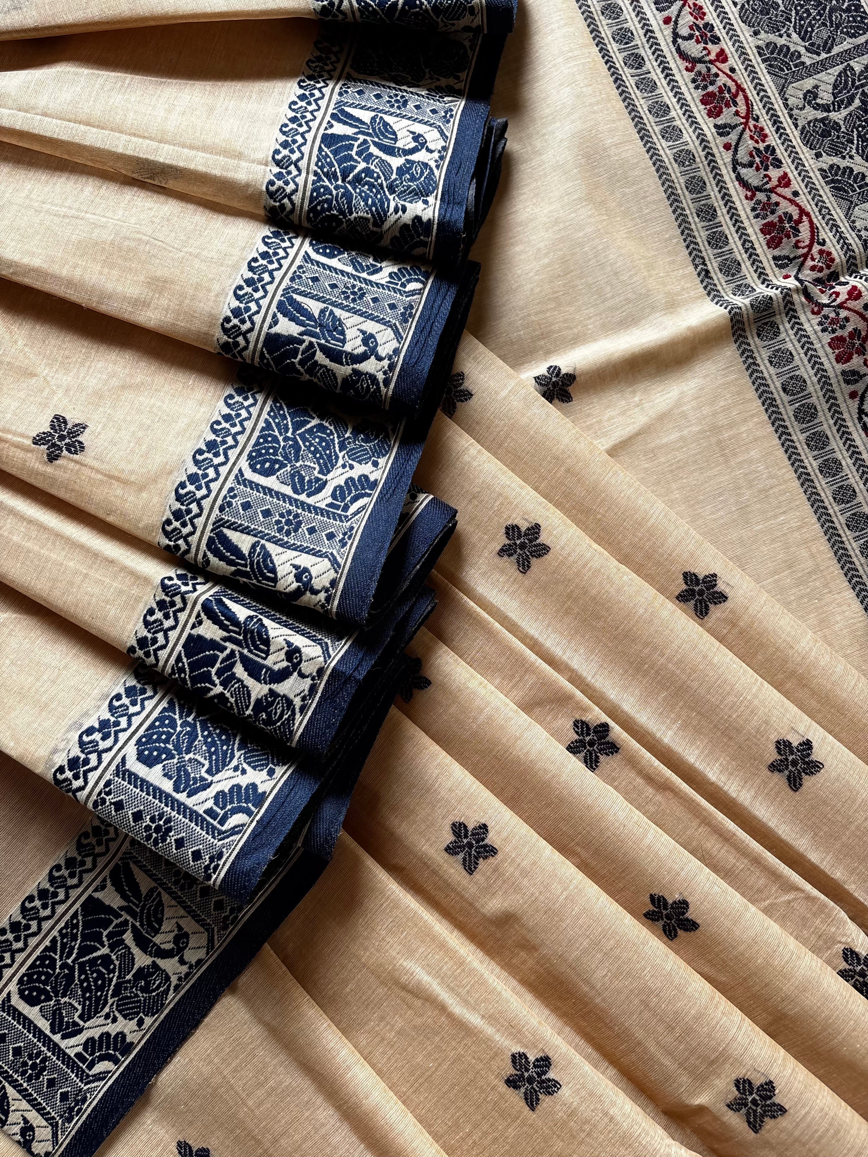 Handwoven Light Beige Cotton Baluchari Saree