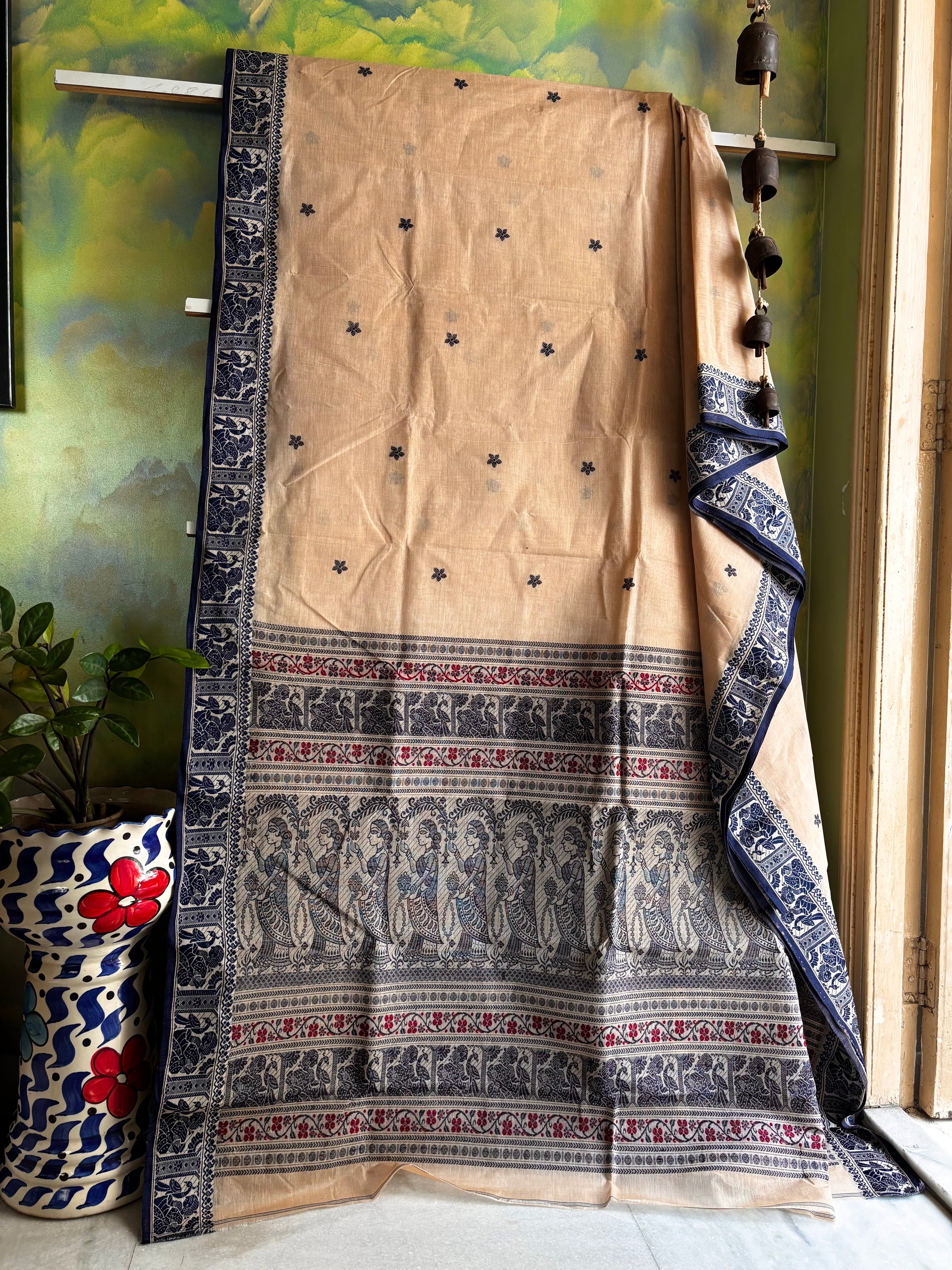 Handwoven Light Beige Cotton Baluchari Saree