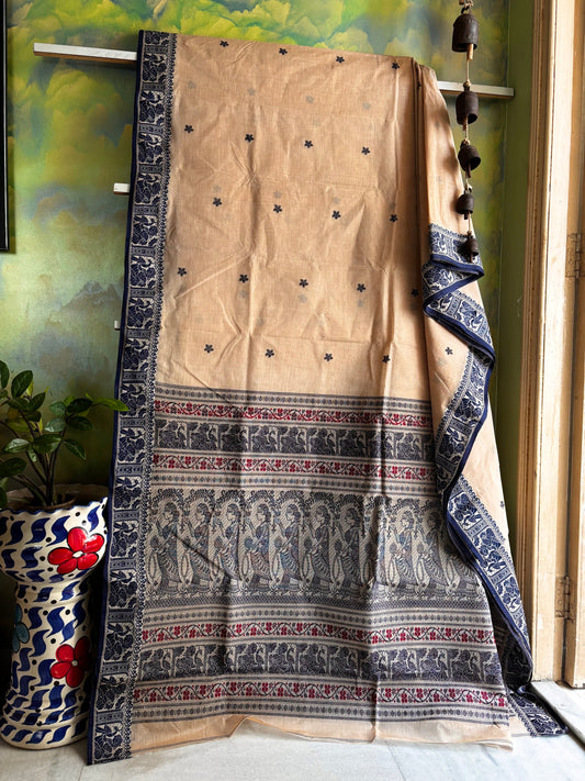 Handwoven Light Beige Cotton Baluchari Saree