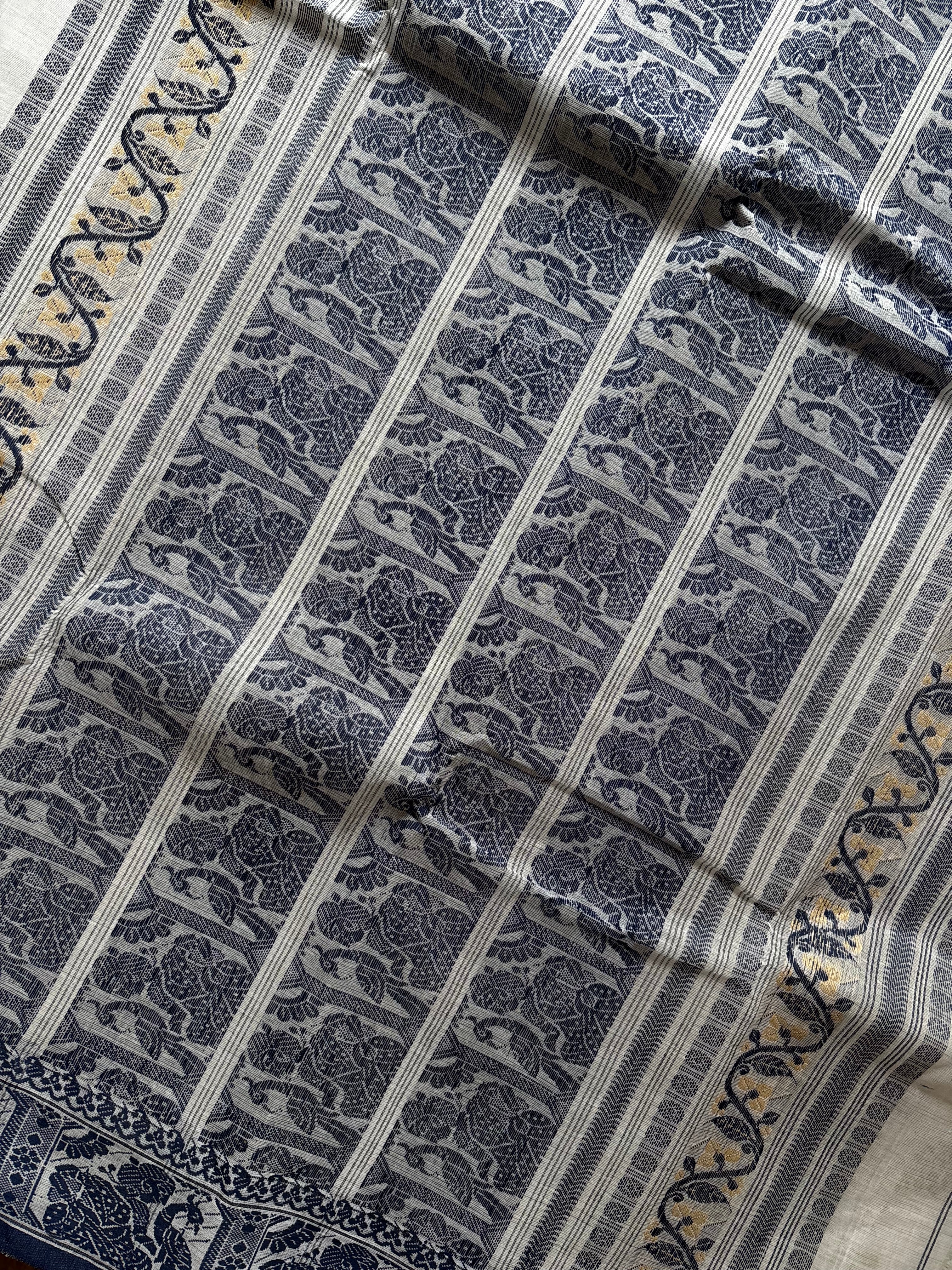 Handwoven White Colour Cotton Baluchari Saree