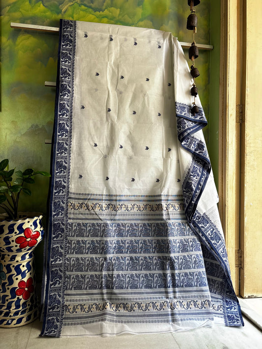 Handwoven White Colour Cotton Baluchari Saree