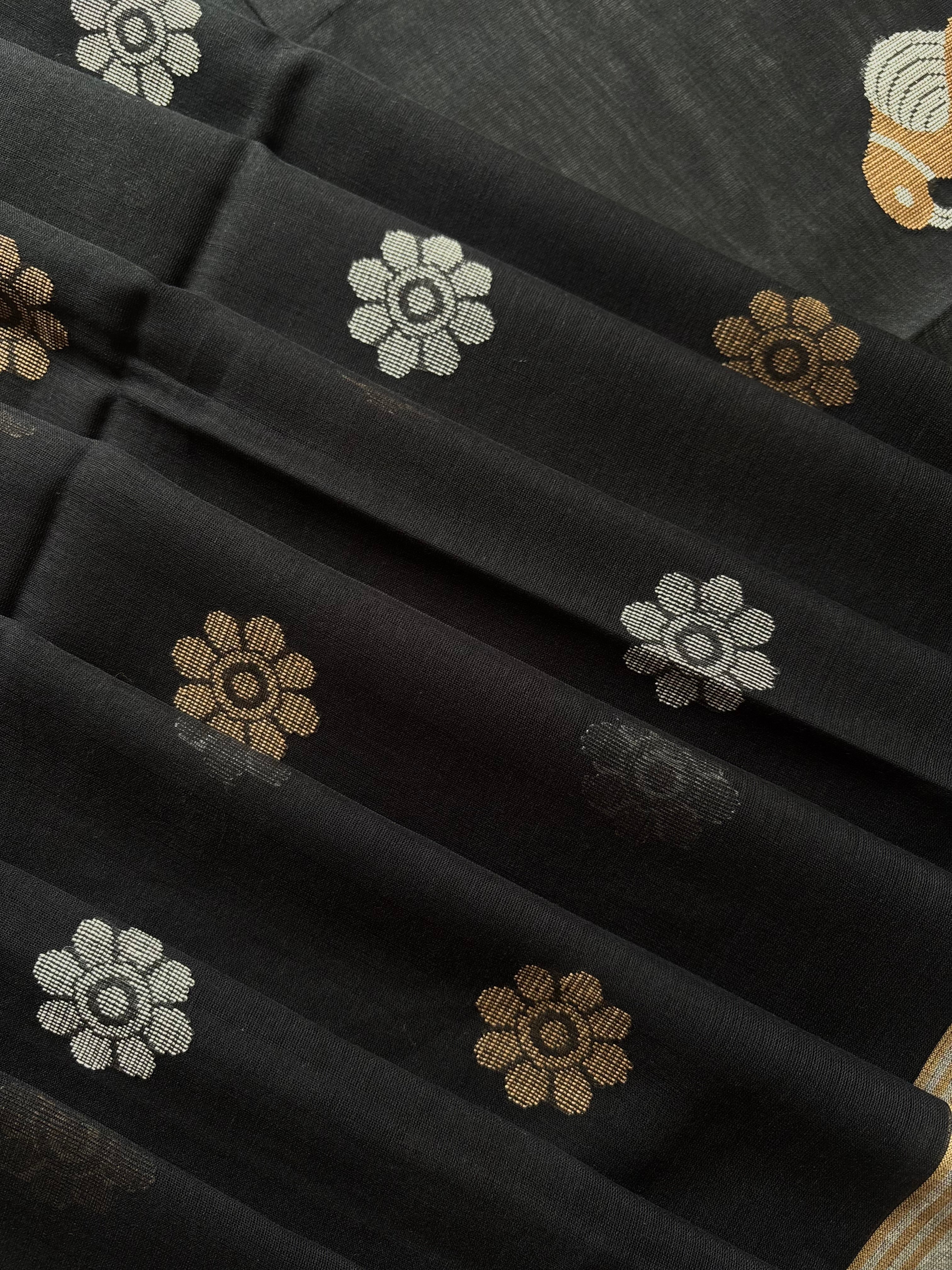 Handwoven Black Colour Cotton Jamdani Saree