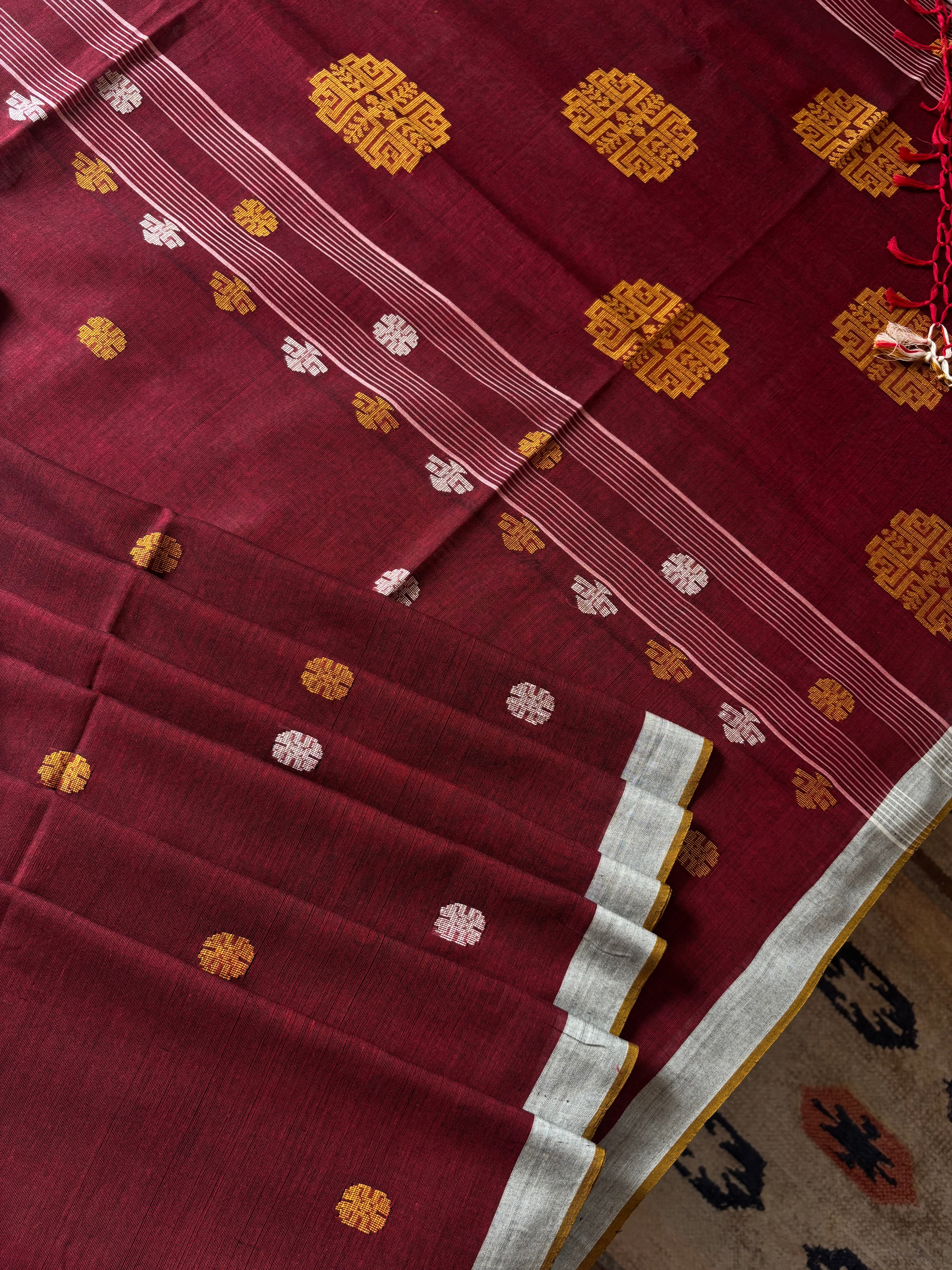 Handwoven Maroon Colour Cotton Jamdani Saree