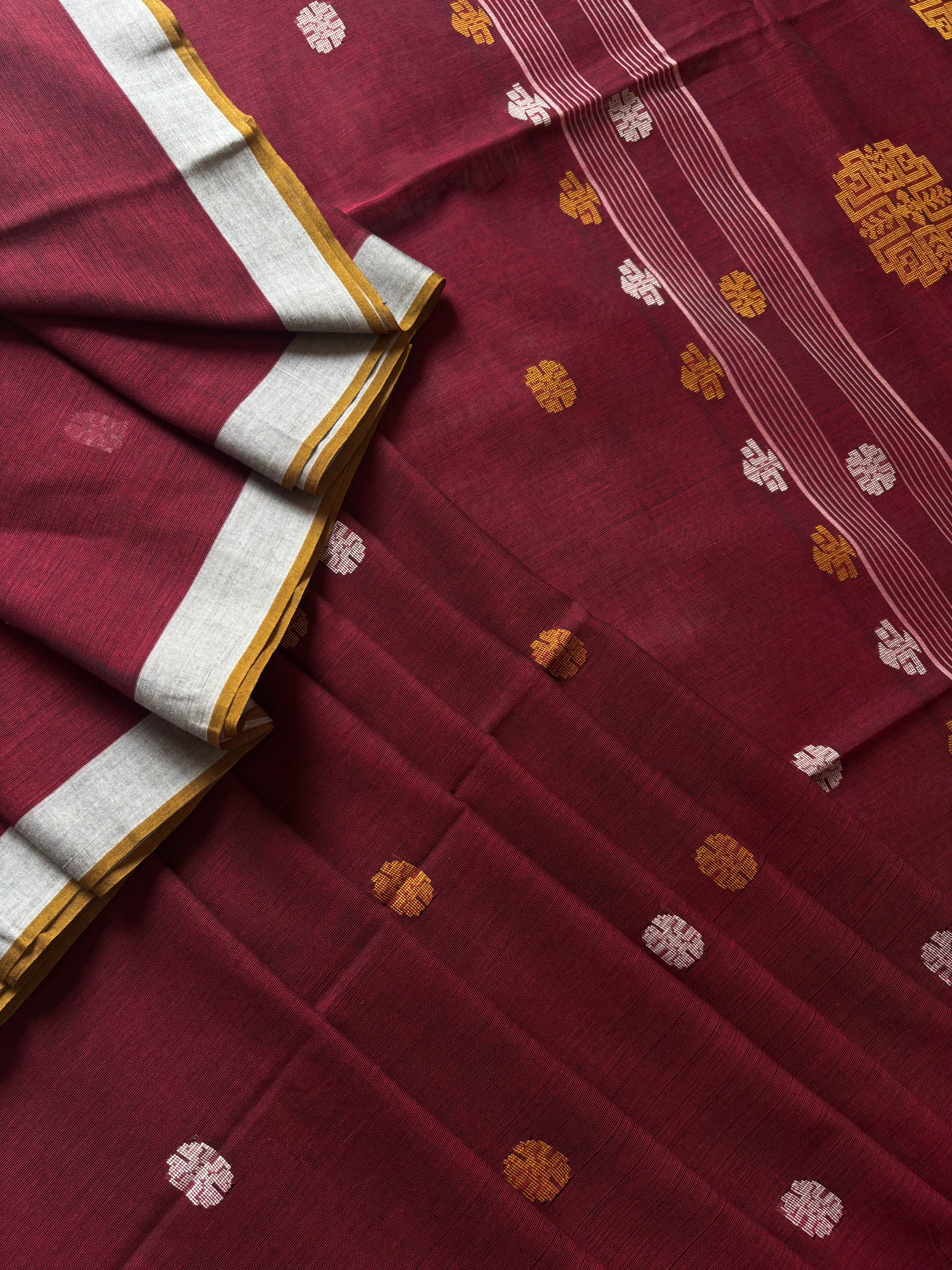 Handwoven Maroon Colour Cotton Jamdani Saree