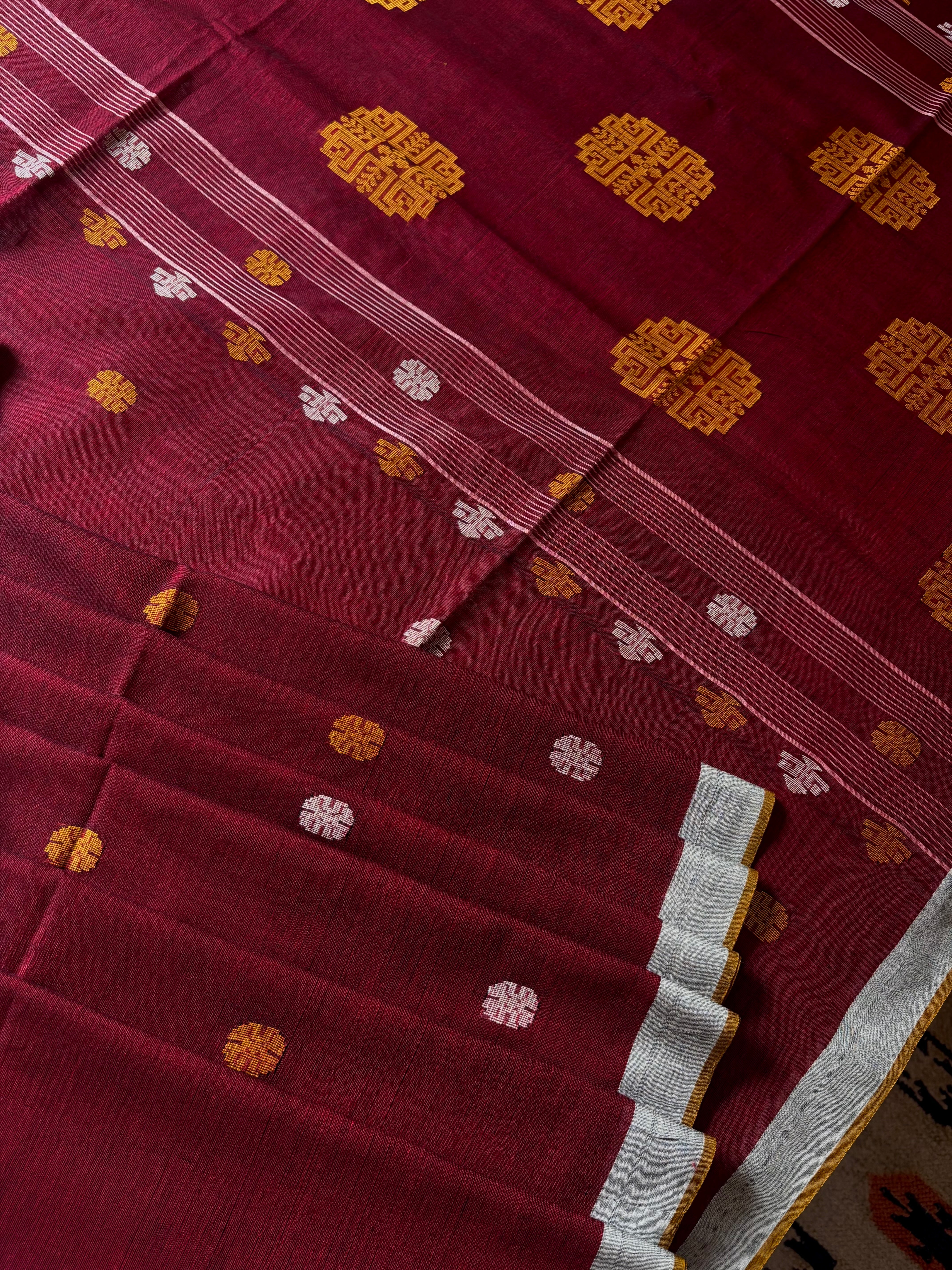 Handwoven Maroon Colour Cotton Jamdani Saree