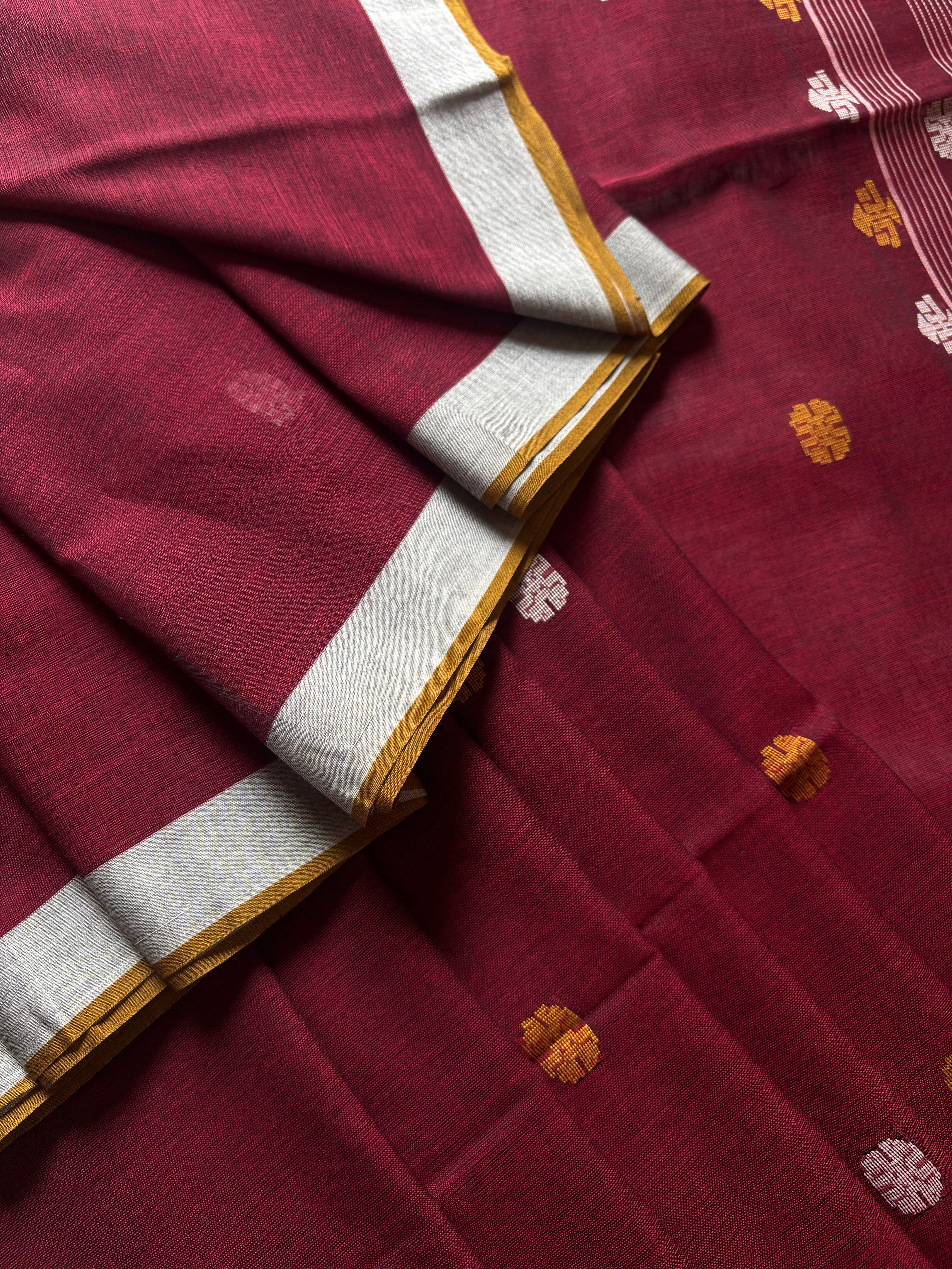 Handwoven Maroon Colour Cotton Jamdani Saree