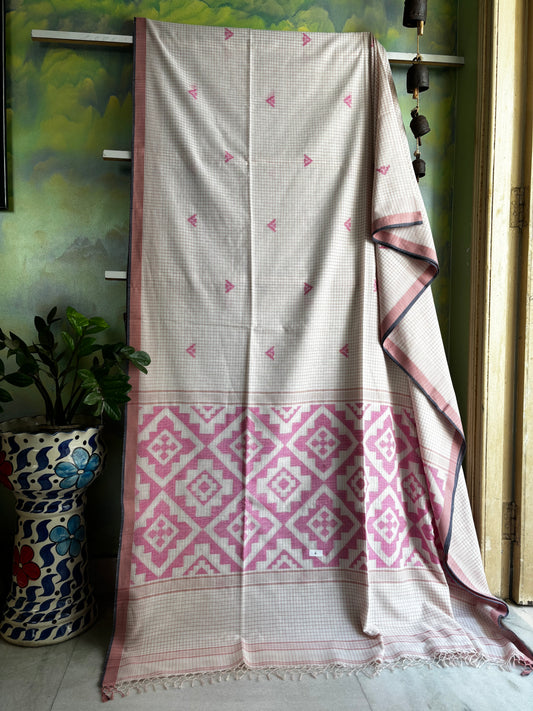 Handwoven White Cotton Jamdani Saree