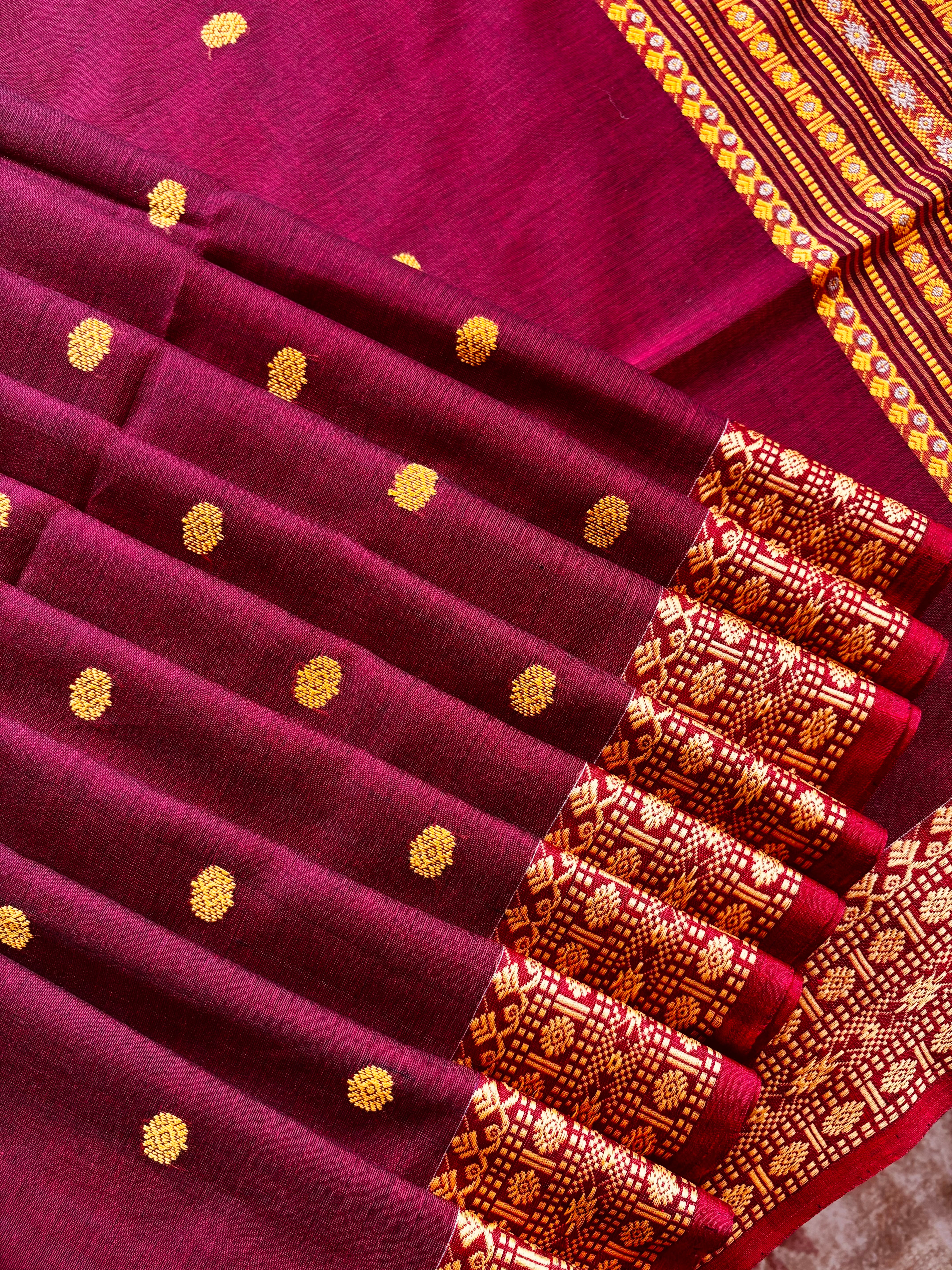 Handwoven Reddish Maroon Phulia Cotton Saree