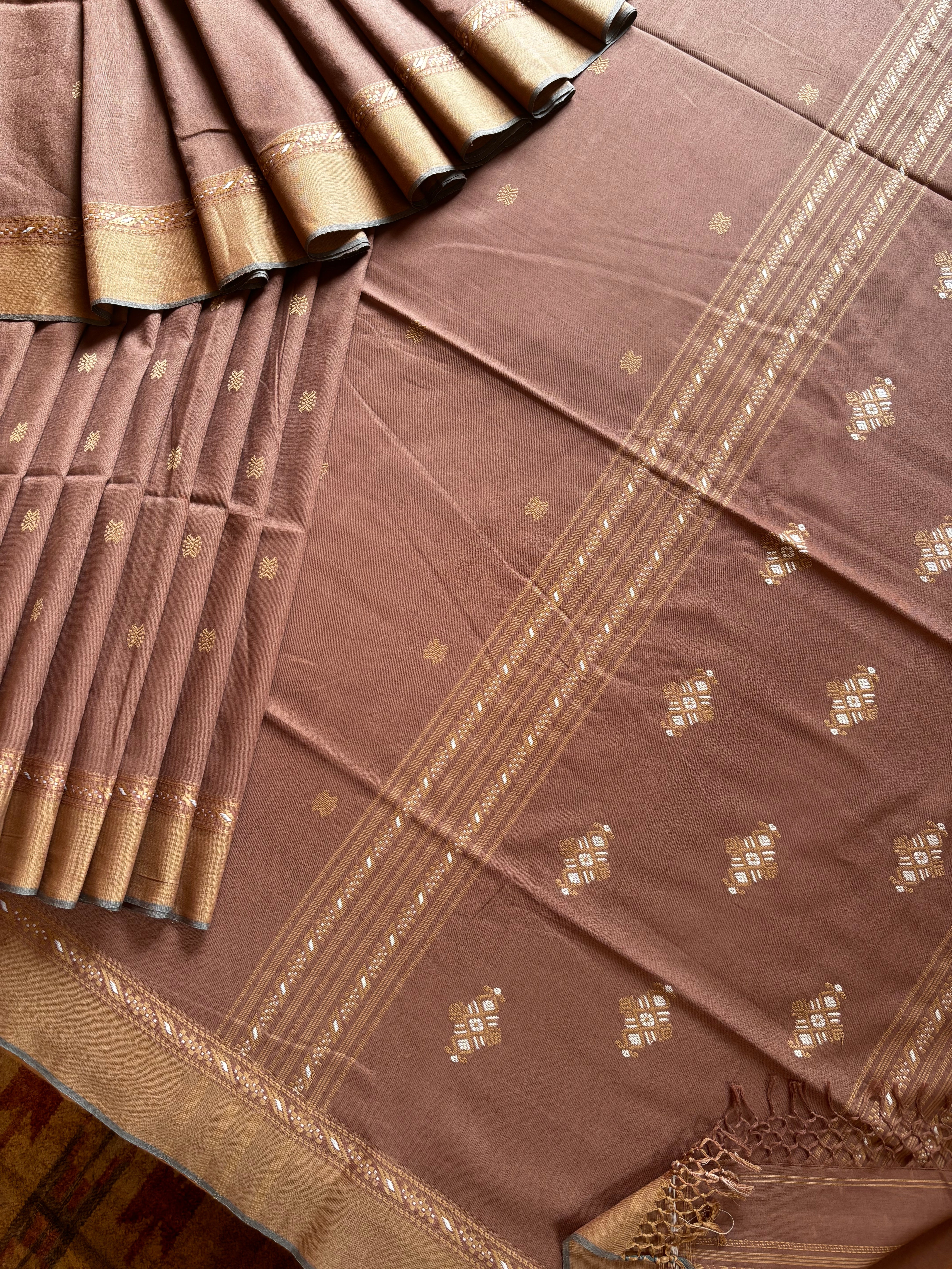 Handwoven Brown Phulia Cotton Saree