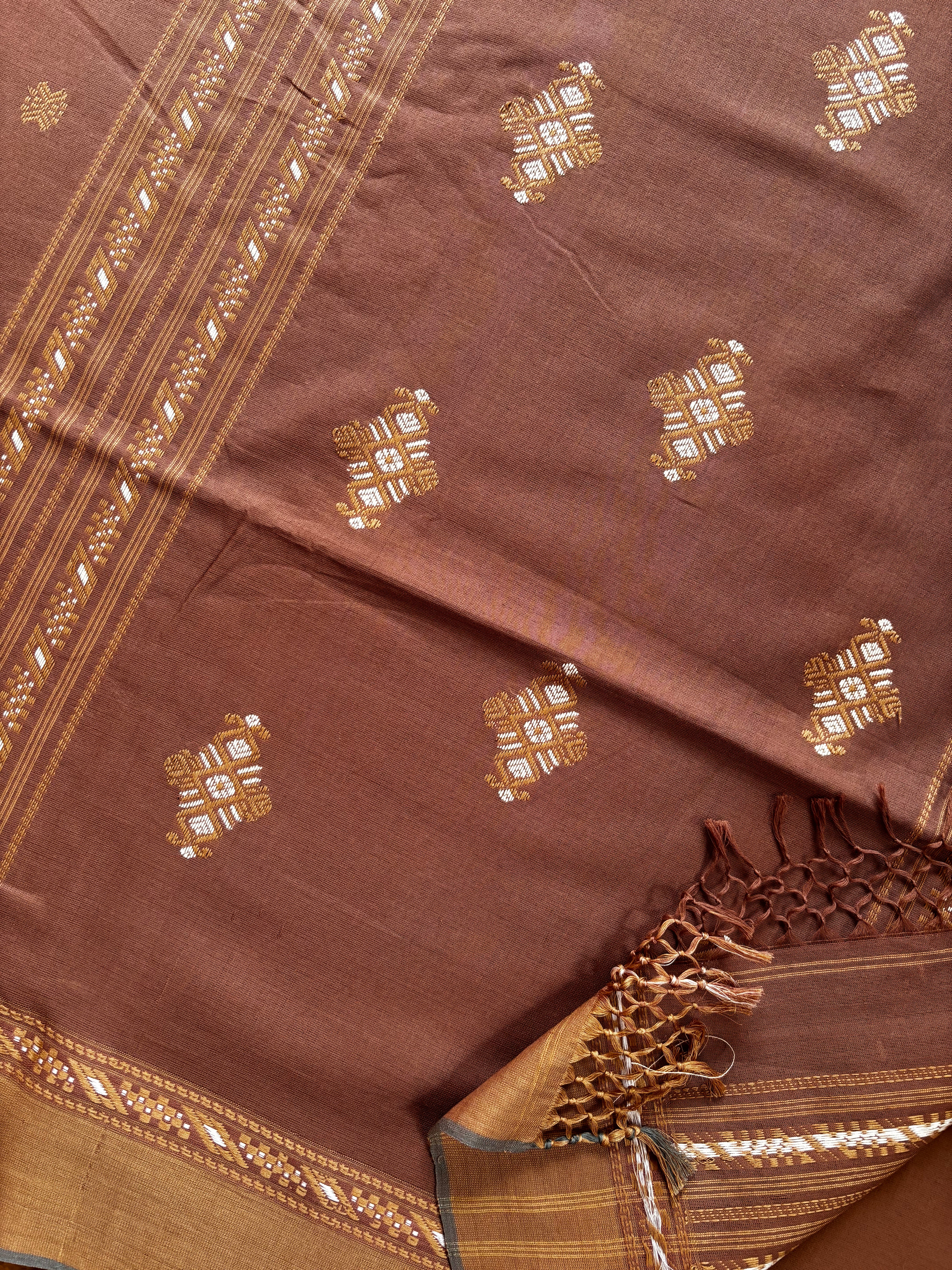 Handwoven Brown Phulia Cotton Saree
