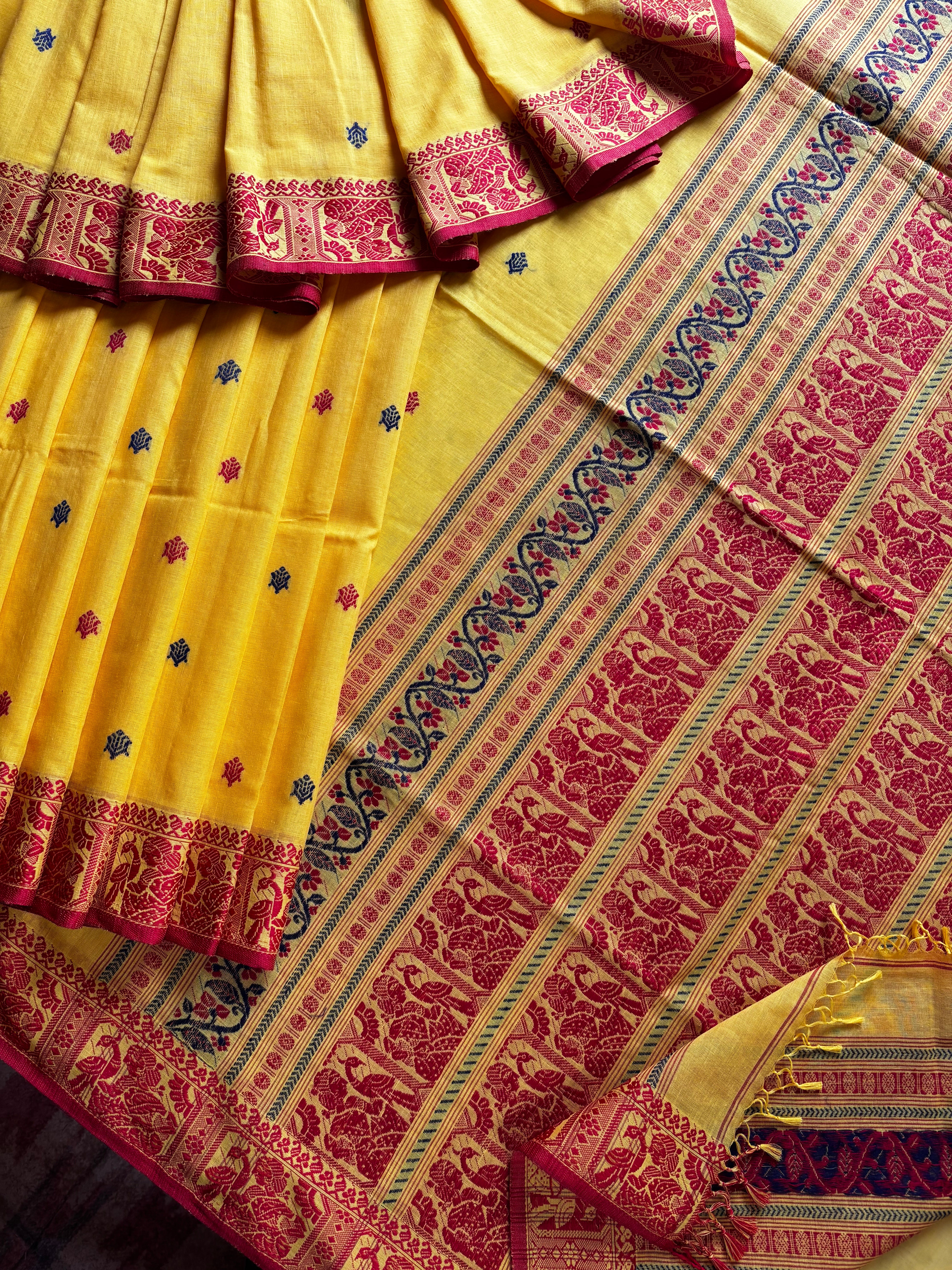 Handwoven Yellow Colour Cotton Baluchari Saree