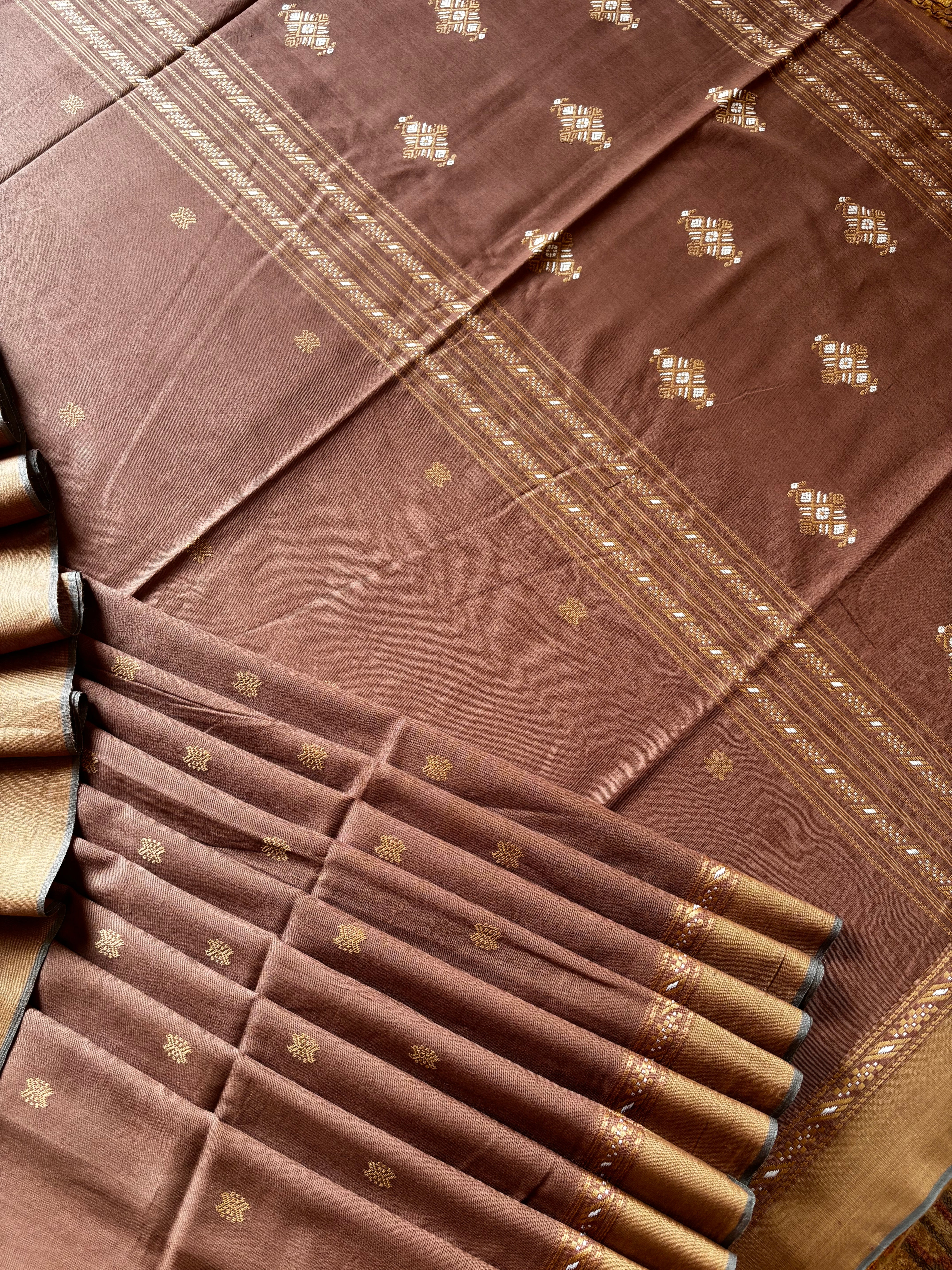 Handwoven Brown Phulia Cotton Saree