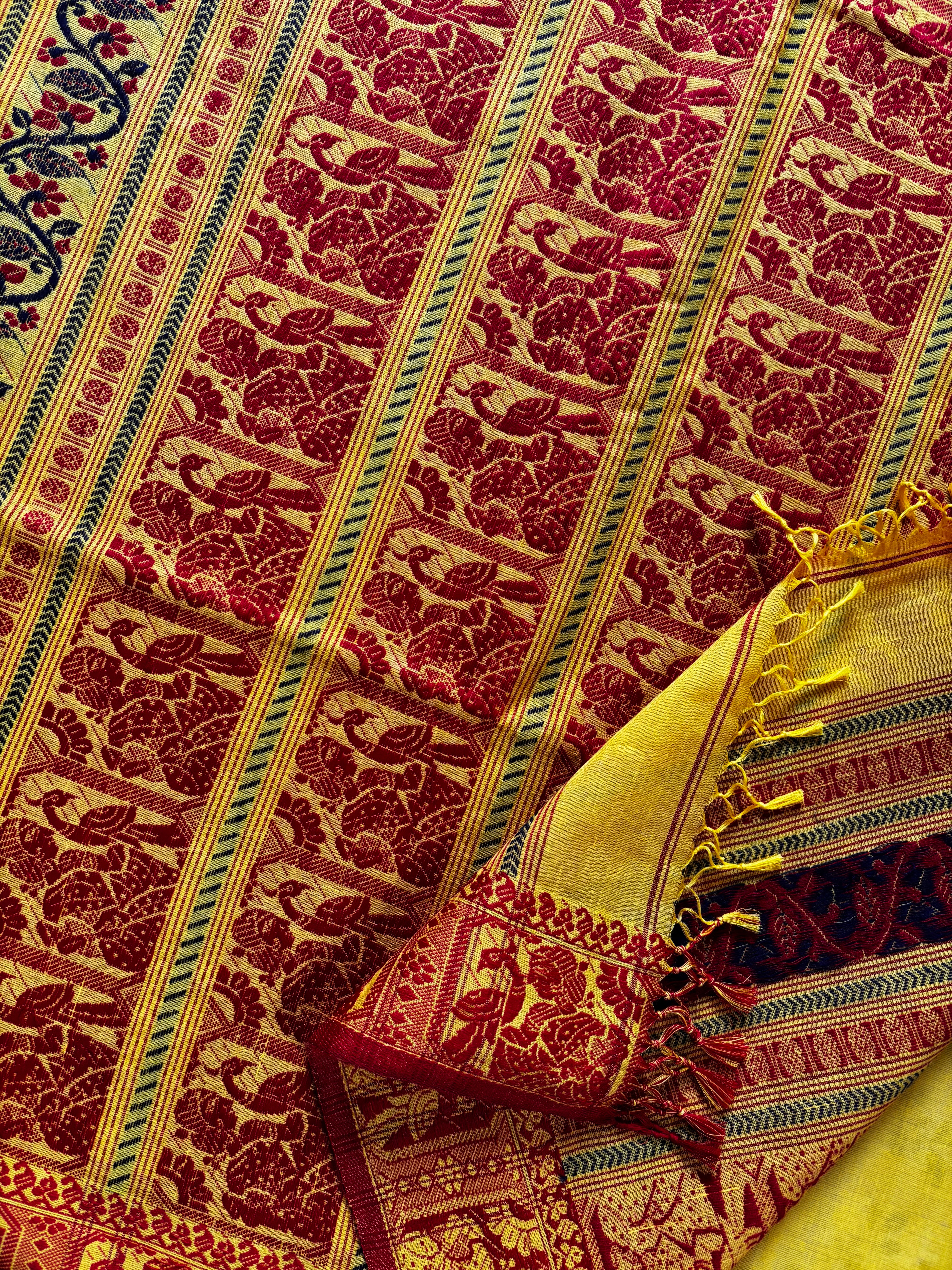 Handwoven Yellow Colour Cotton Baluchari Saree