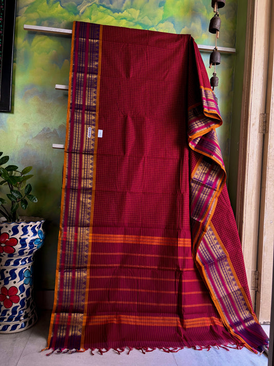 Handwoven Reddish Maroon Colour Kanchipuram Cotton Saree