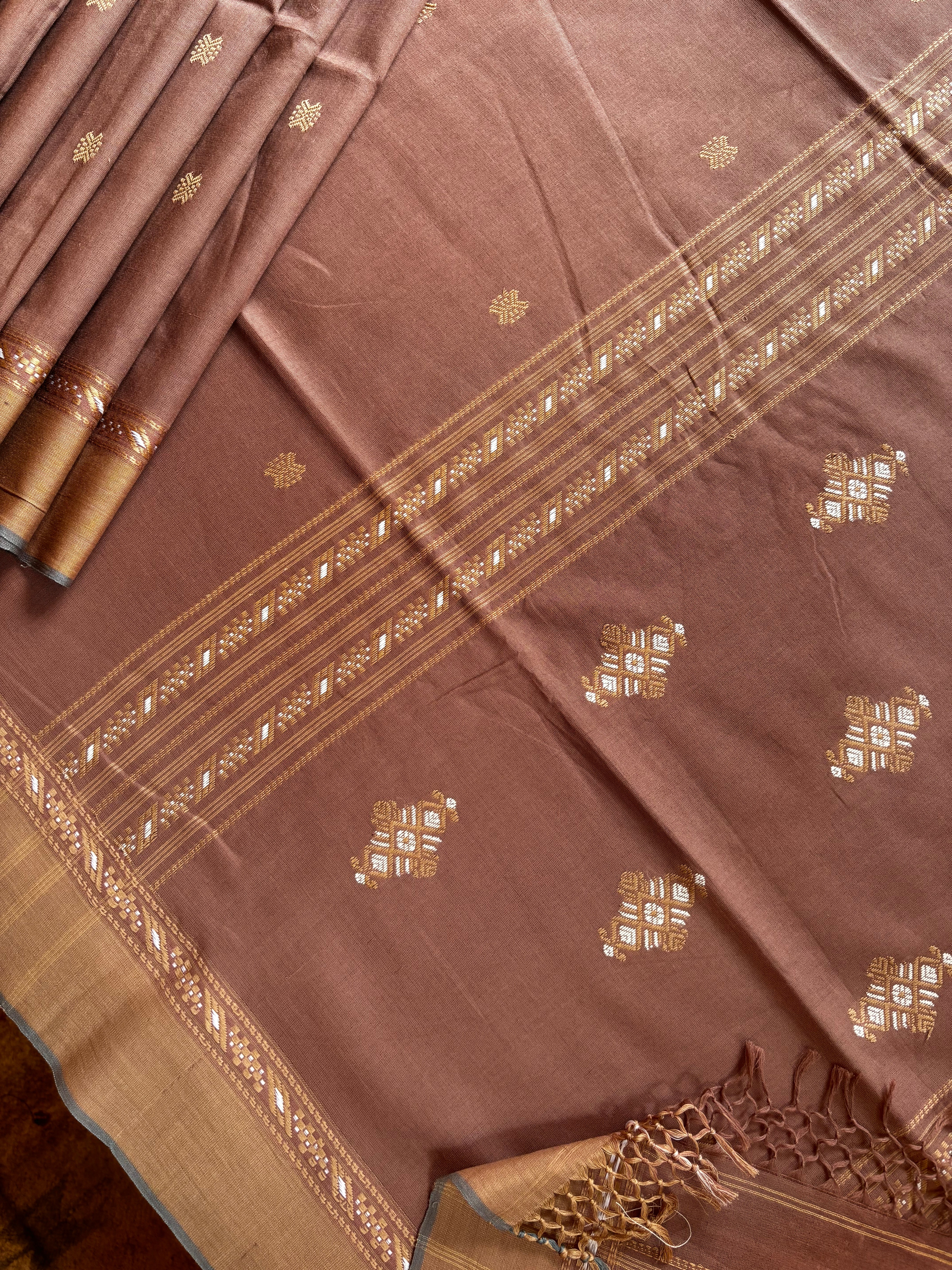 Handwoven Brown Phulia Cotton Saree
