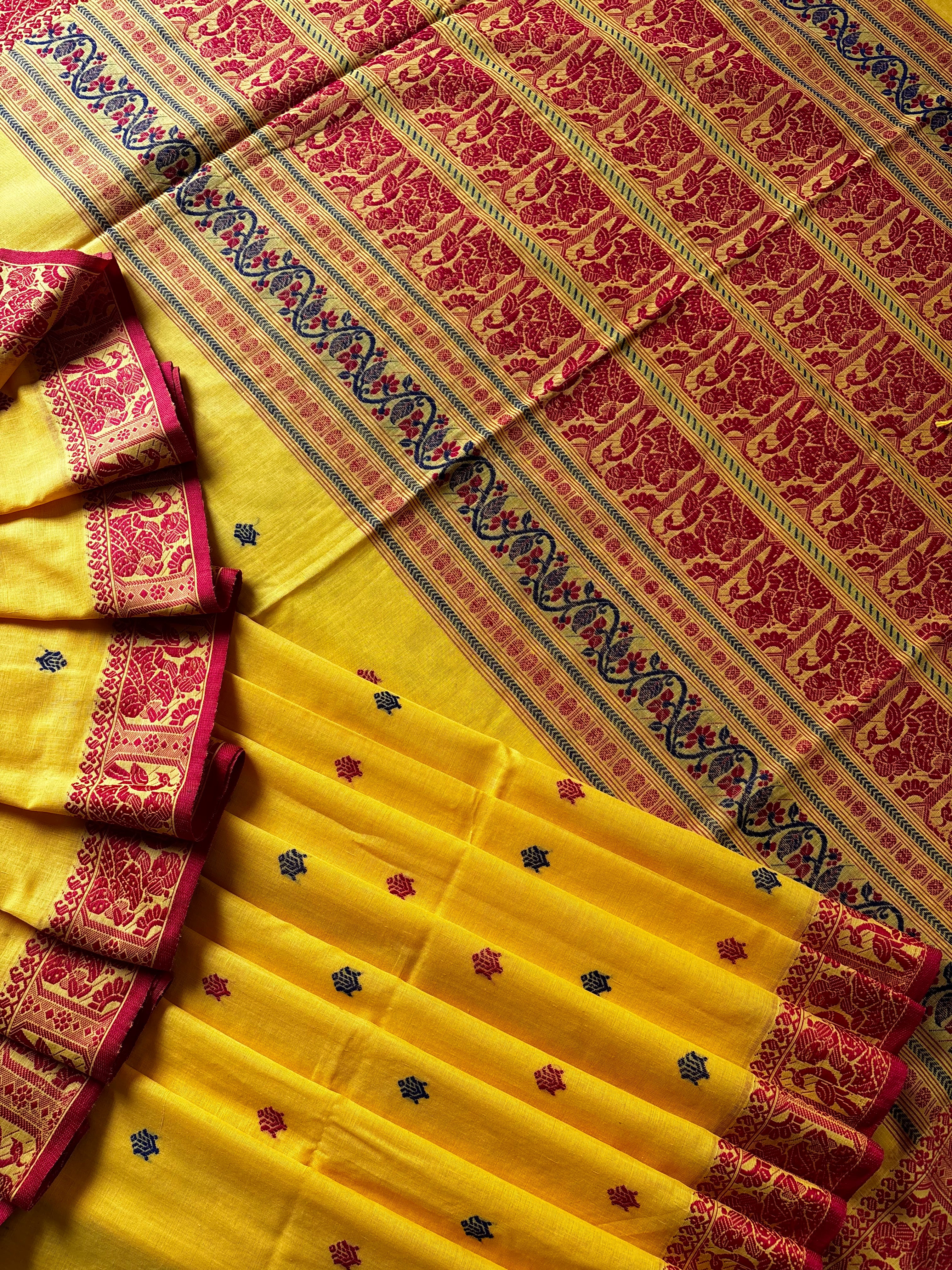 Handwoven Yellow Colour Cotton Baluchari Saree