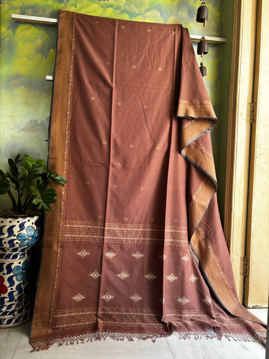 Handwoven Brown Phulia Cotton Saree
