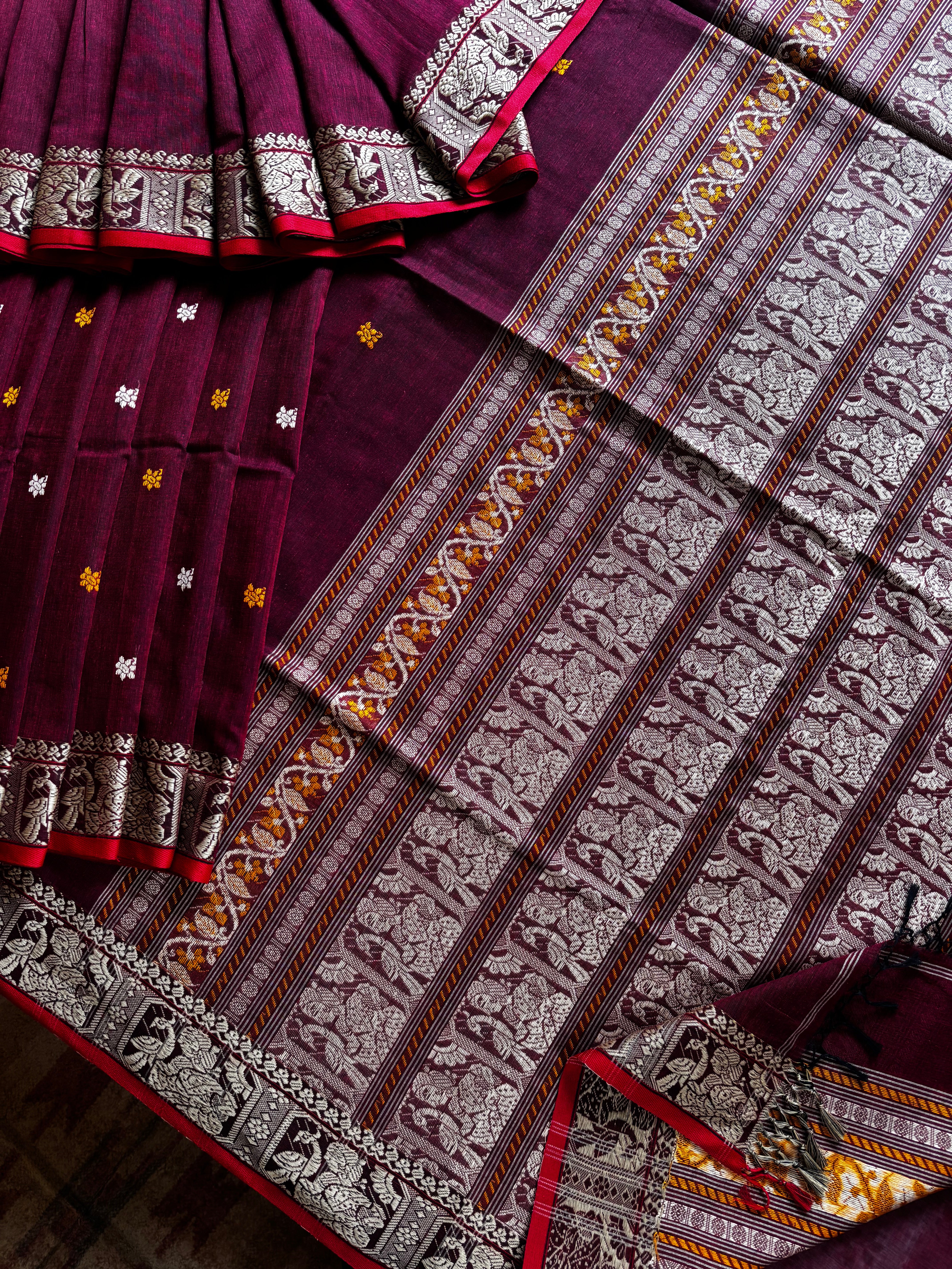 Handwoven Maroon Colour Cotton Baluchari Saree