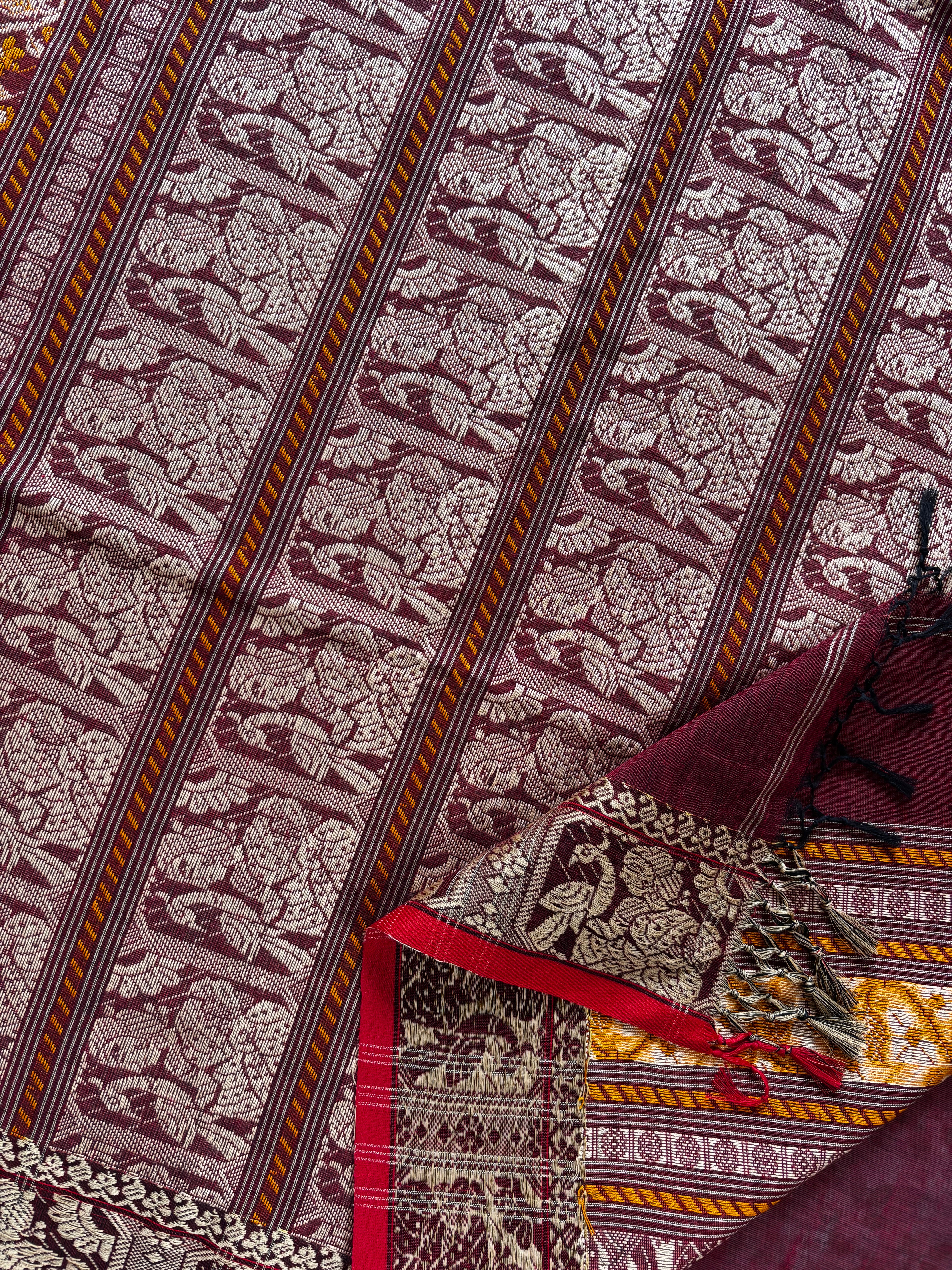 Handwoven Maroon Colour Cotton Baluchari Saree