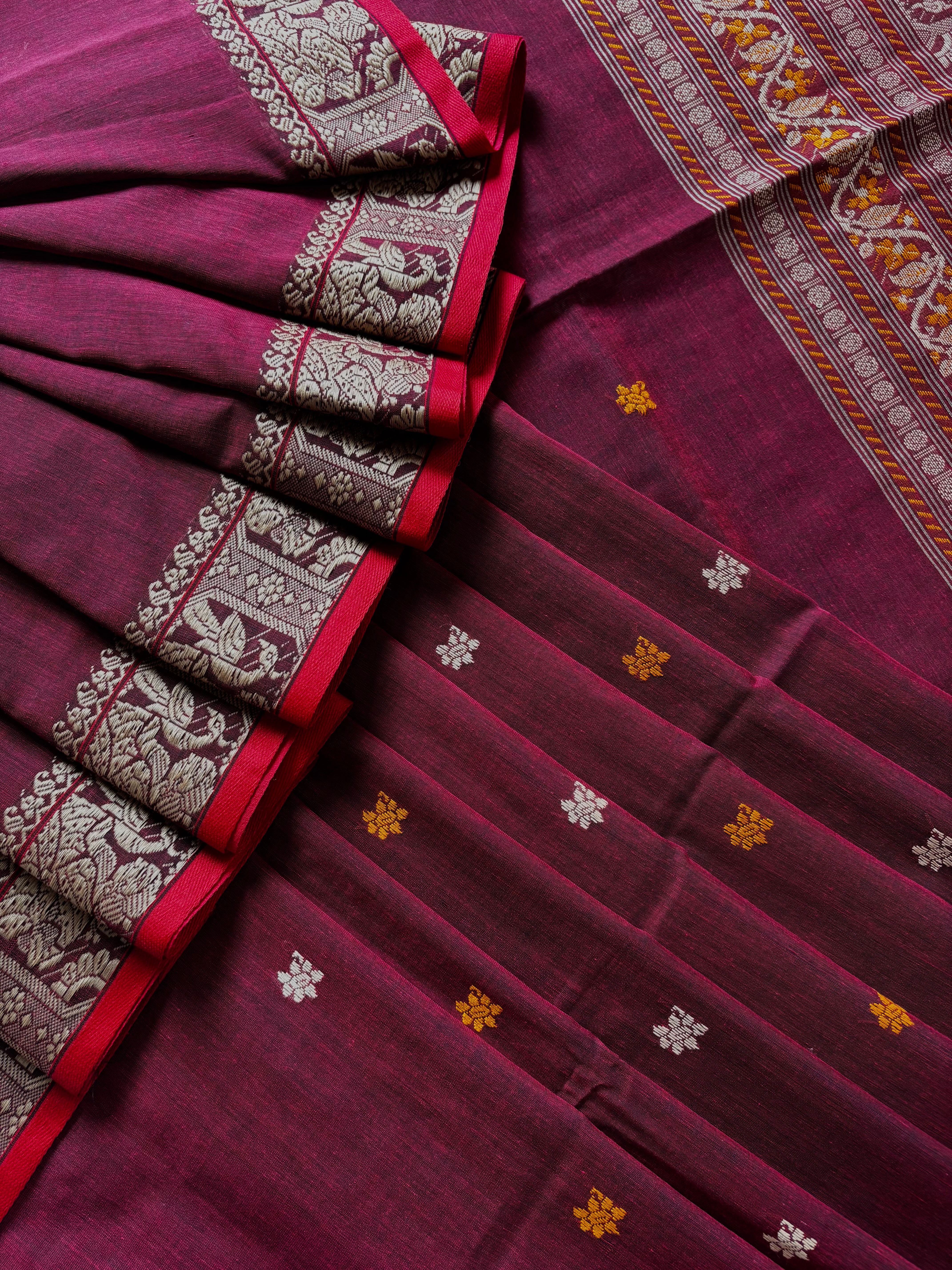 Handwoven Maroon Colour Cotton Baluchari Saree
