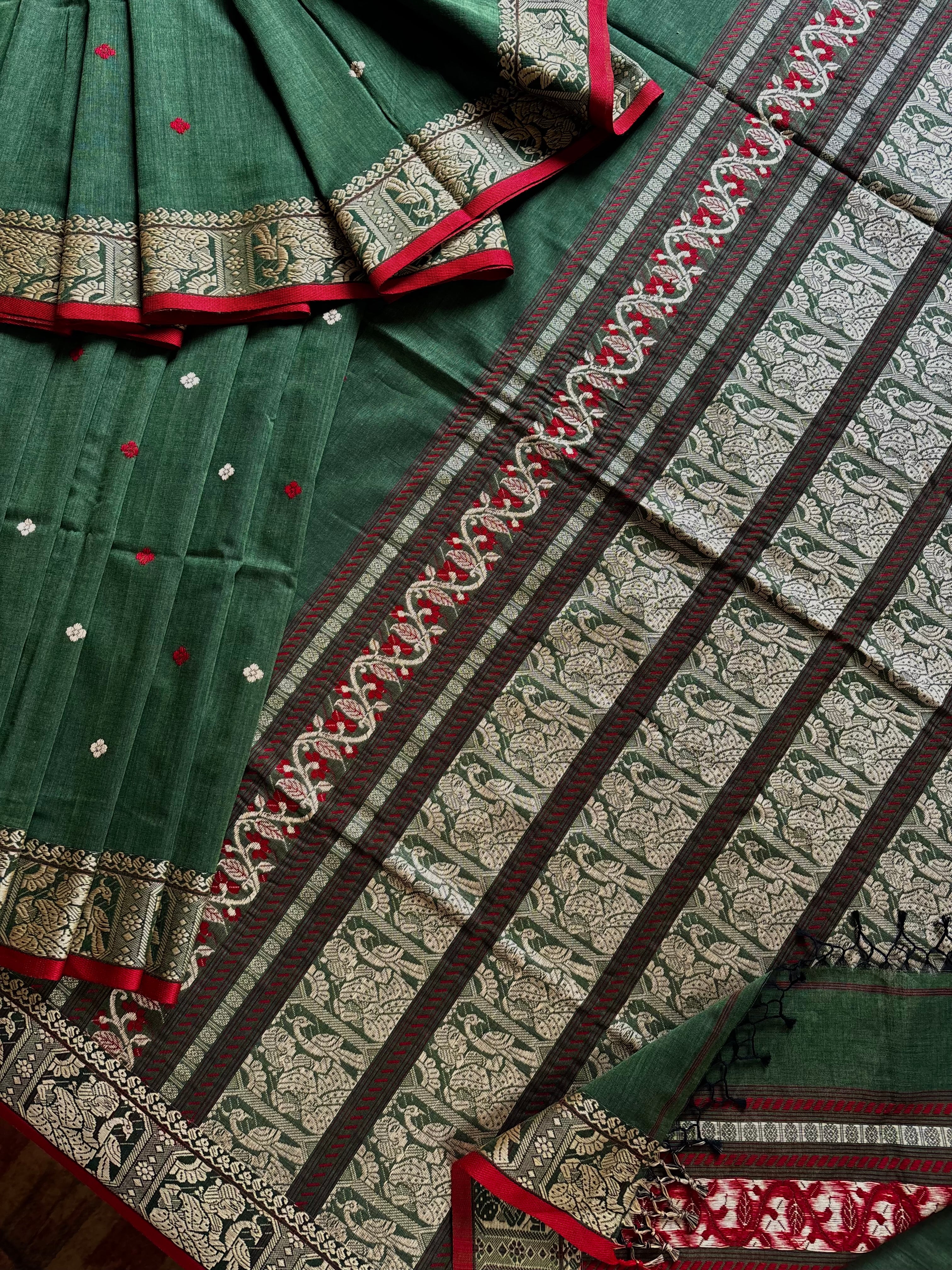 Handwoven Matte Pastel Green Colour Cotton Baluchari Saree