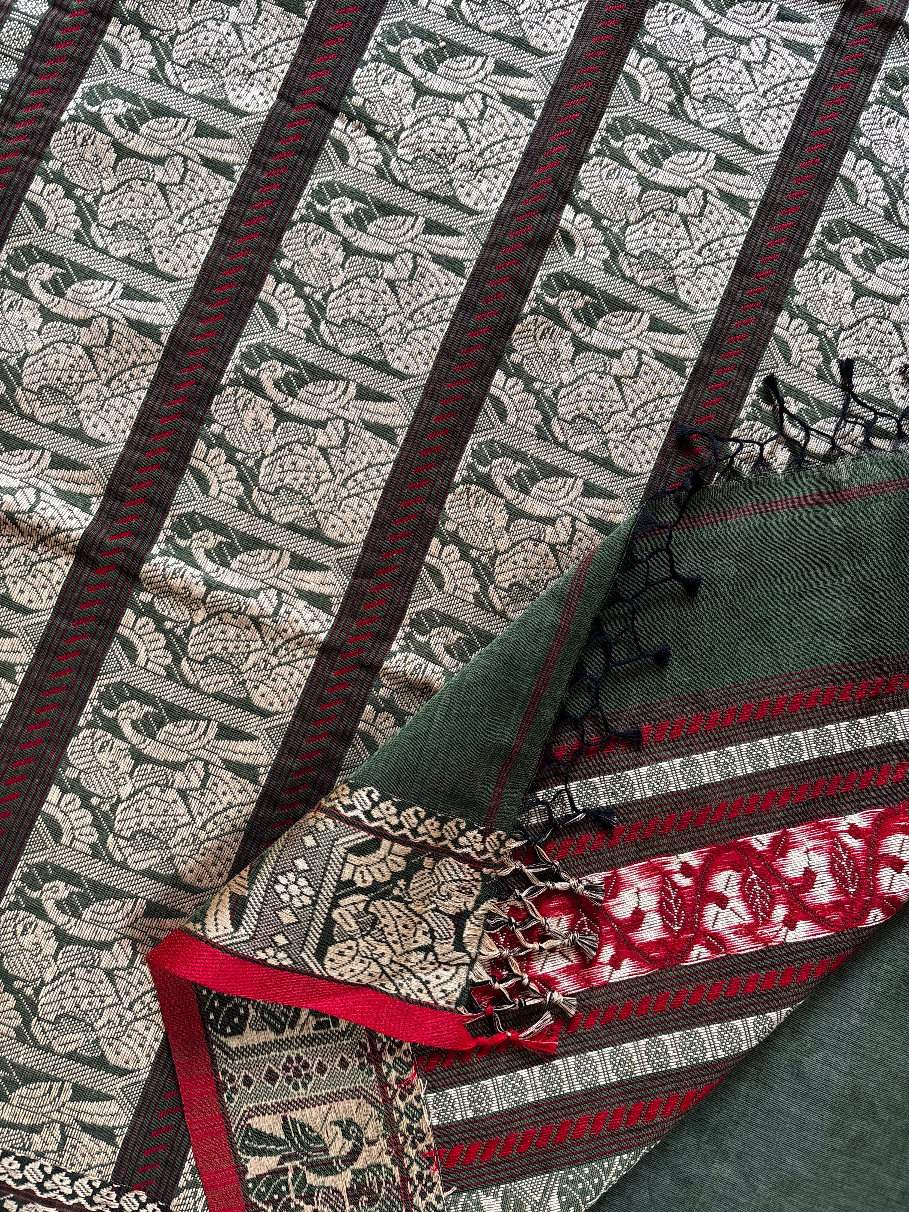 Handwoven Matte Pastel Green Colour Cotton Baluchari Saree