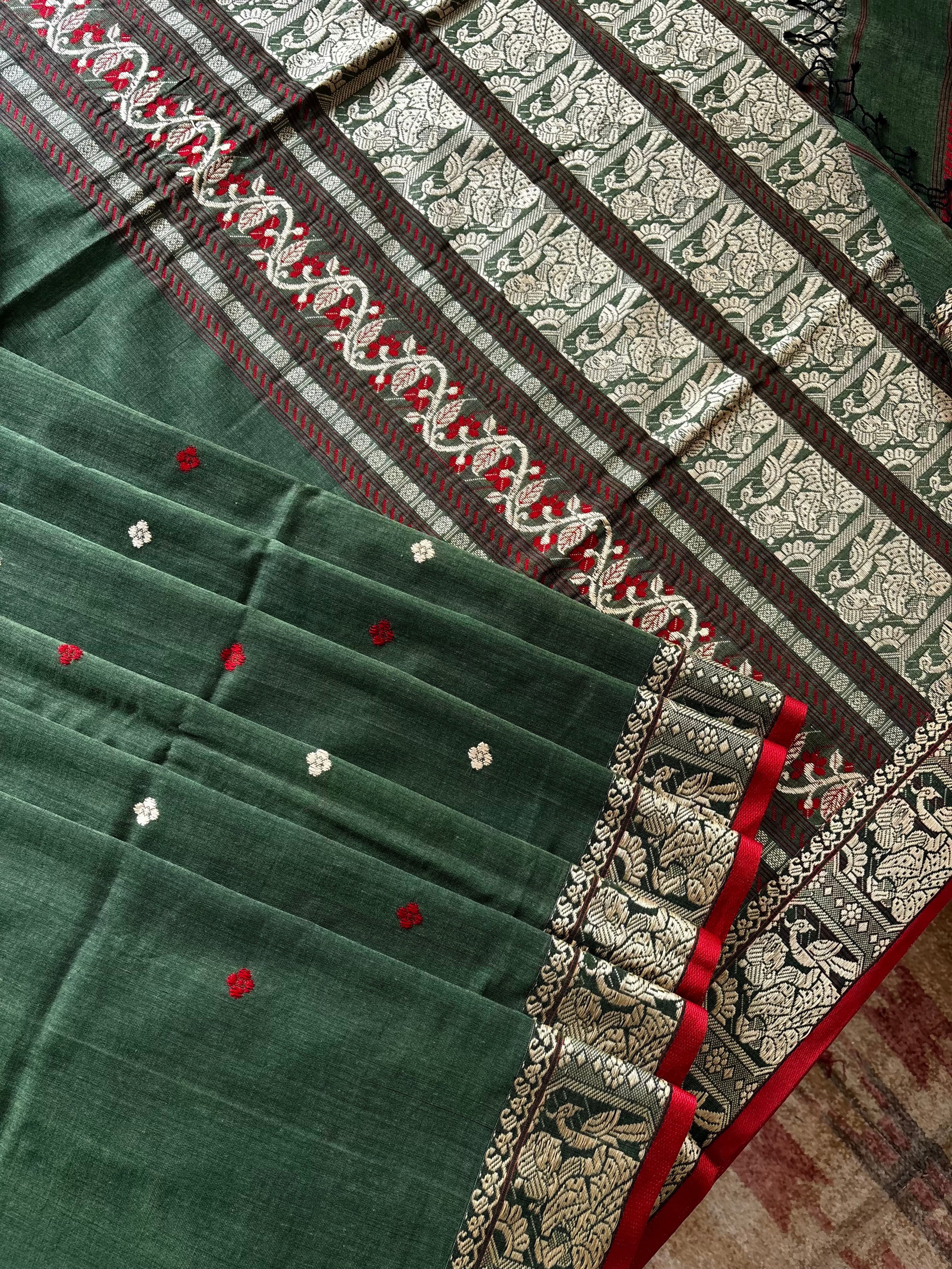 Handwoven Matte Pastel Green Colour Cotton Baluchari Saree