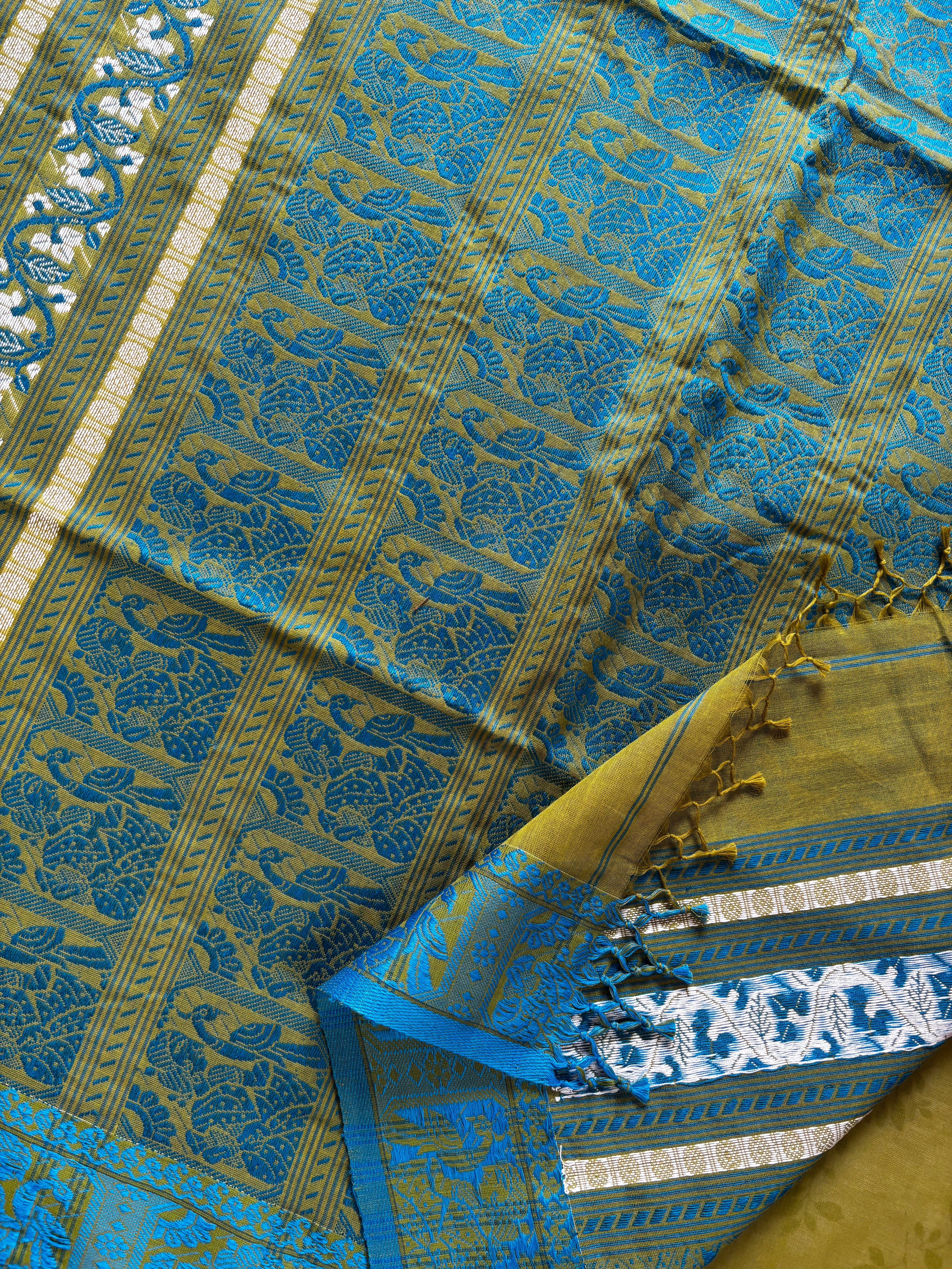 Handwoven Lime Green Colour Cotton Baluchari Saree