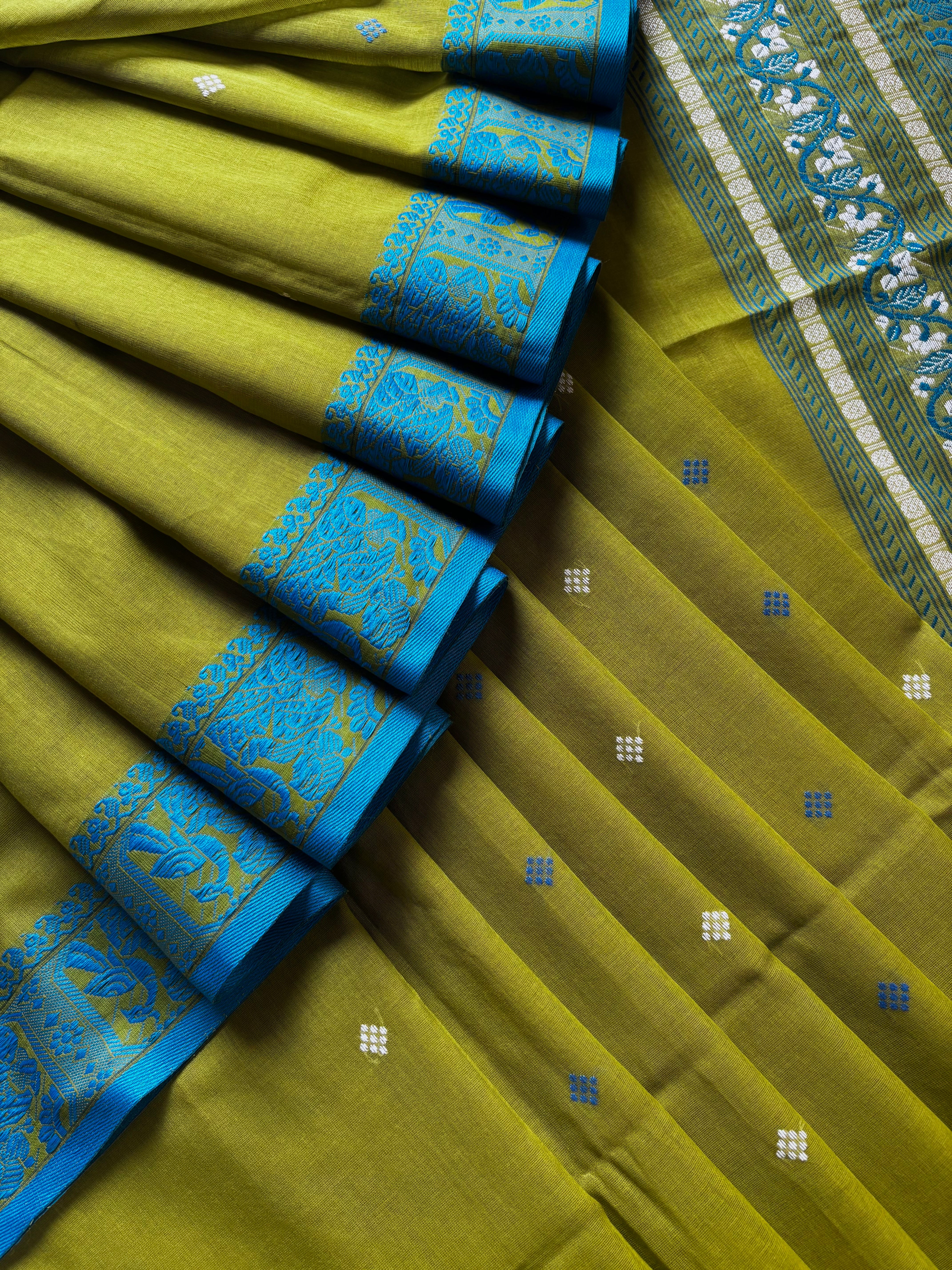 Handwoven Lime Green Colour Cotton Baluchari Saree