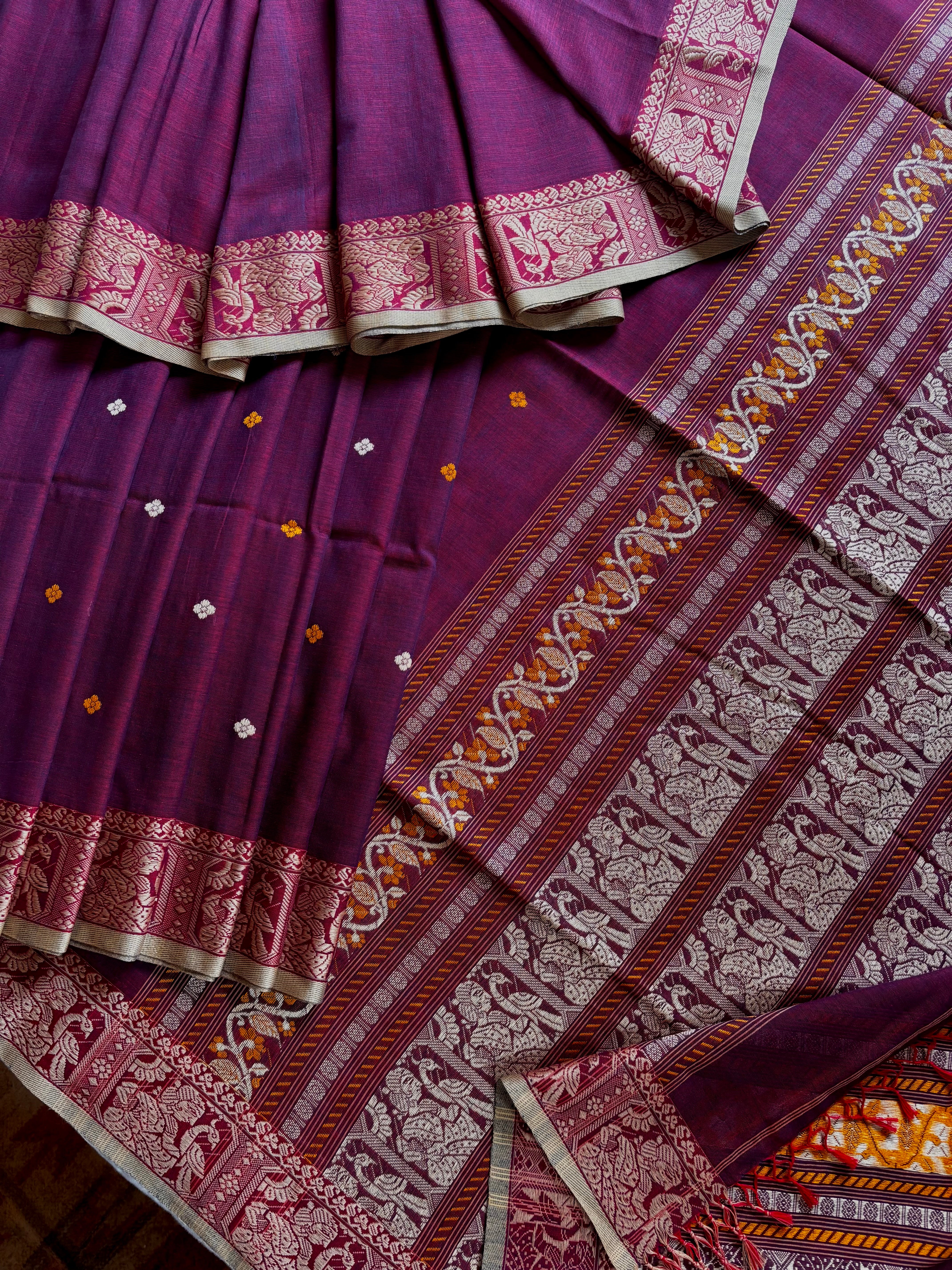 Handwoven Dual Toned Colour Cotton Baluchari Saree