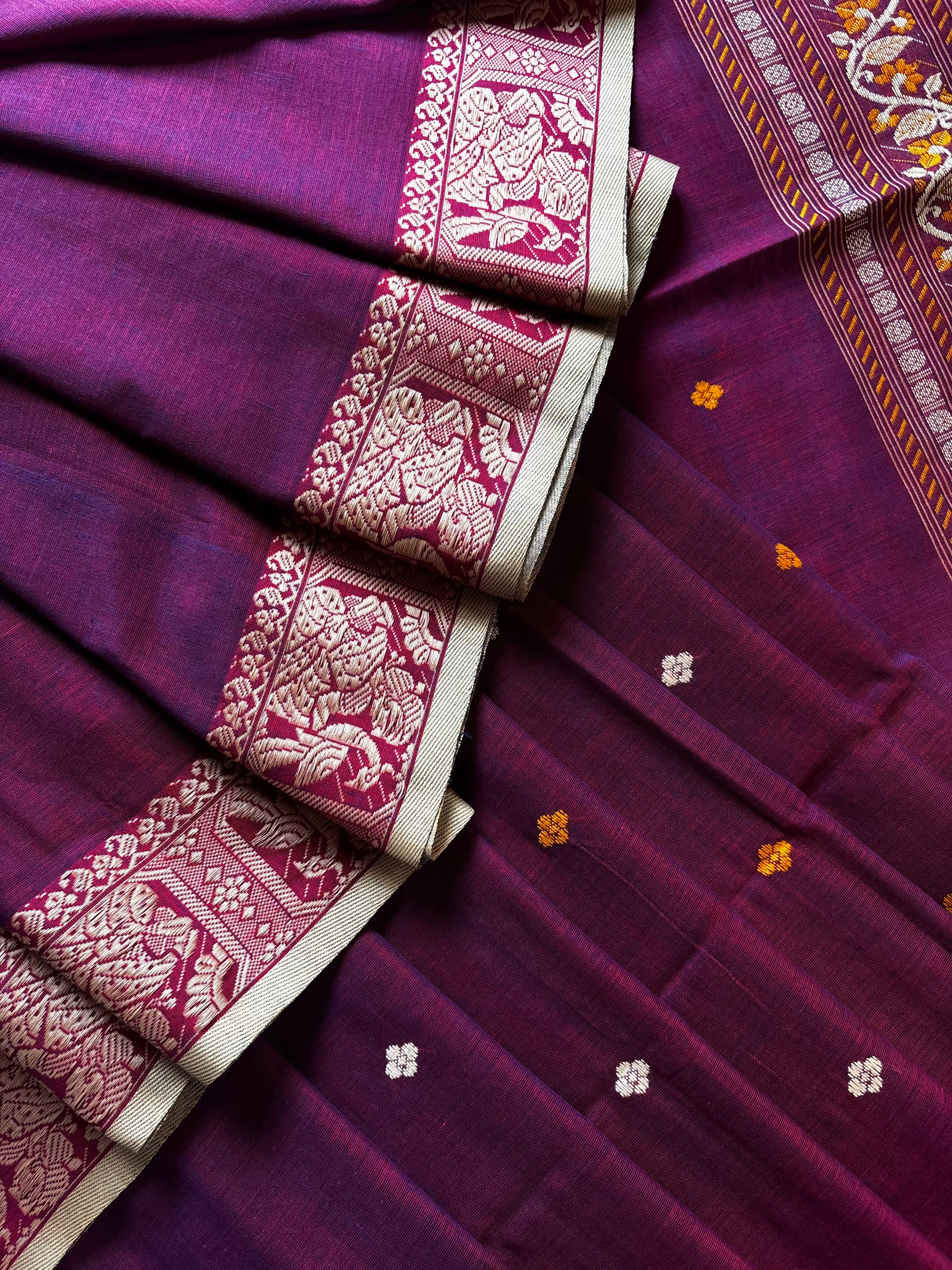 Handwoven Dual Toned Colour Cotton Baluchari Saree
