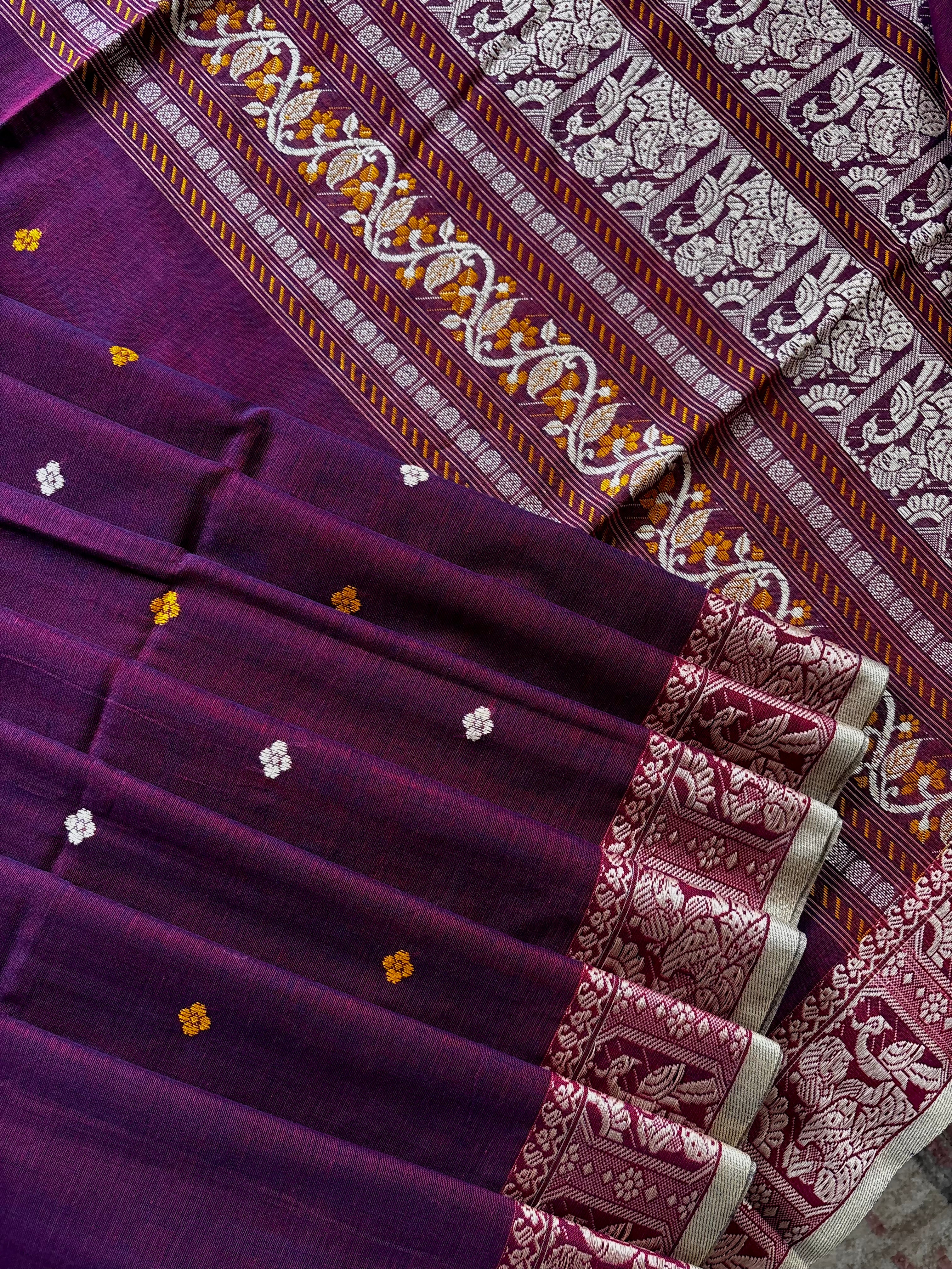 Handwoven Dual Toned Colour Cotton Baluchari Saree