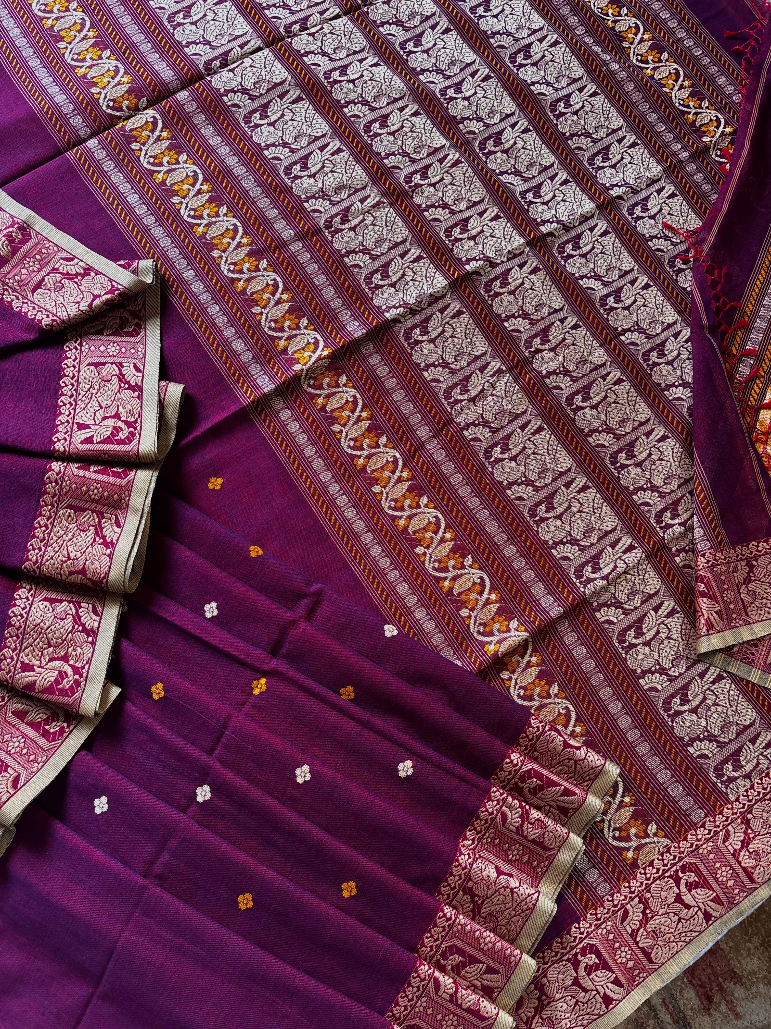 Handwoven Dual Toned Colour Cotton Baluchari Saree