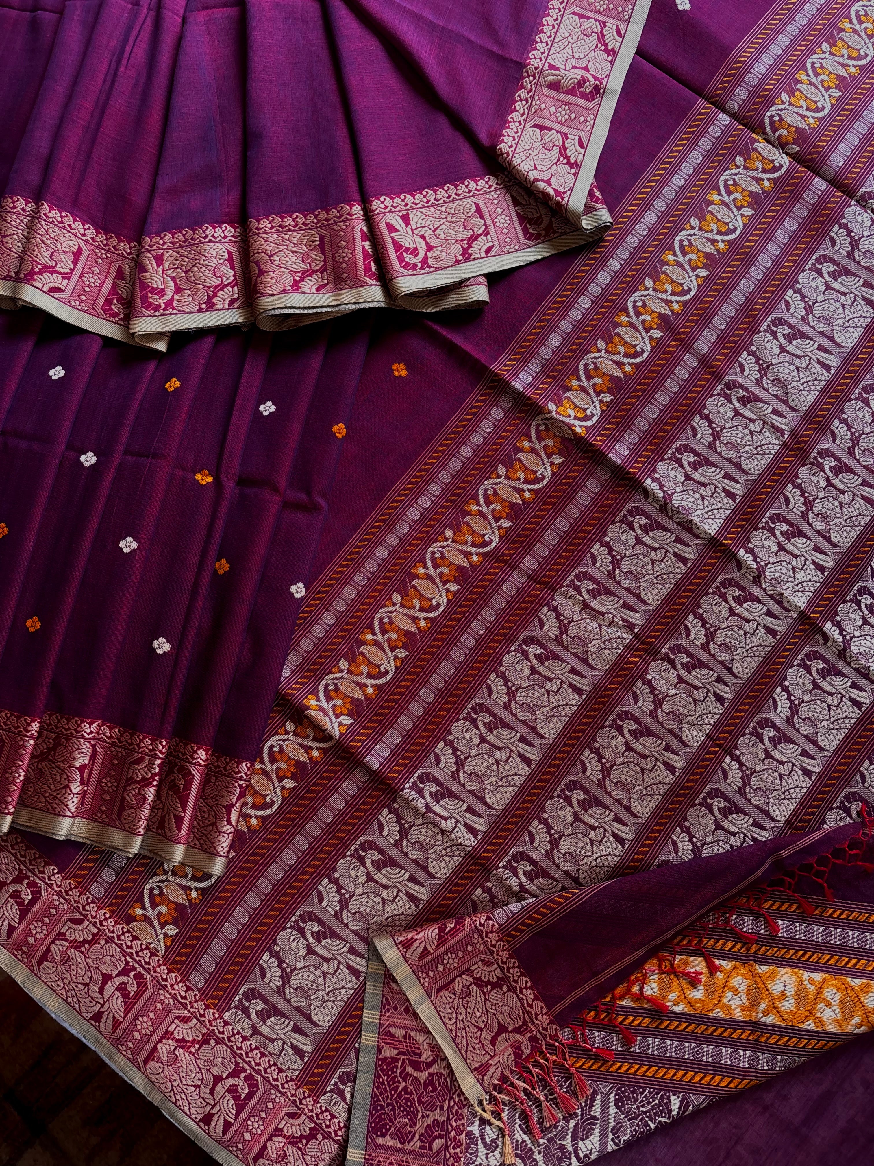 Handwoven Dual Toned Colour Cotton Baluchari Saree