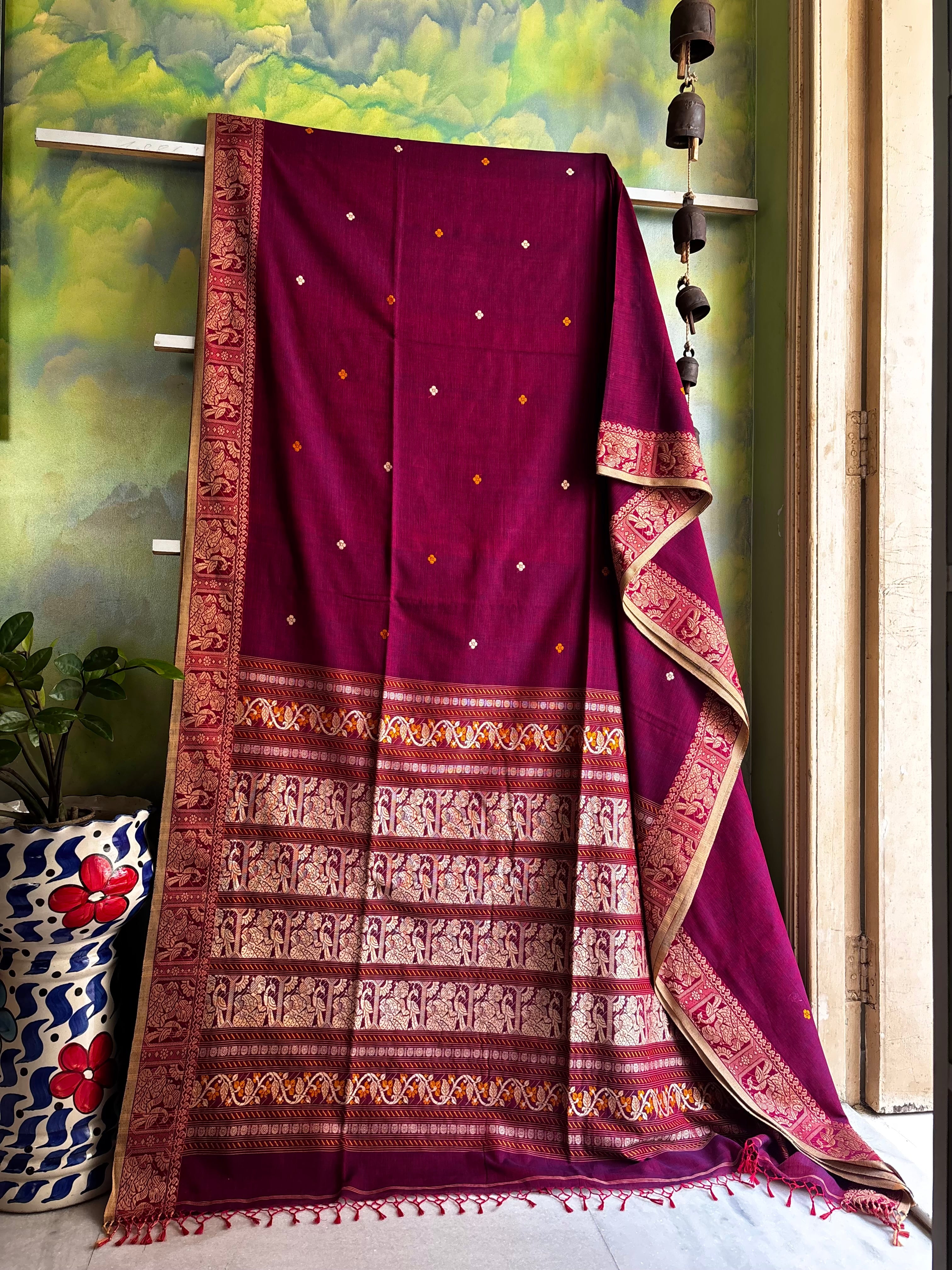 Handwoven Dual Toned Colour Cotton Baluchari Saree