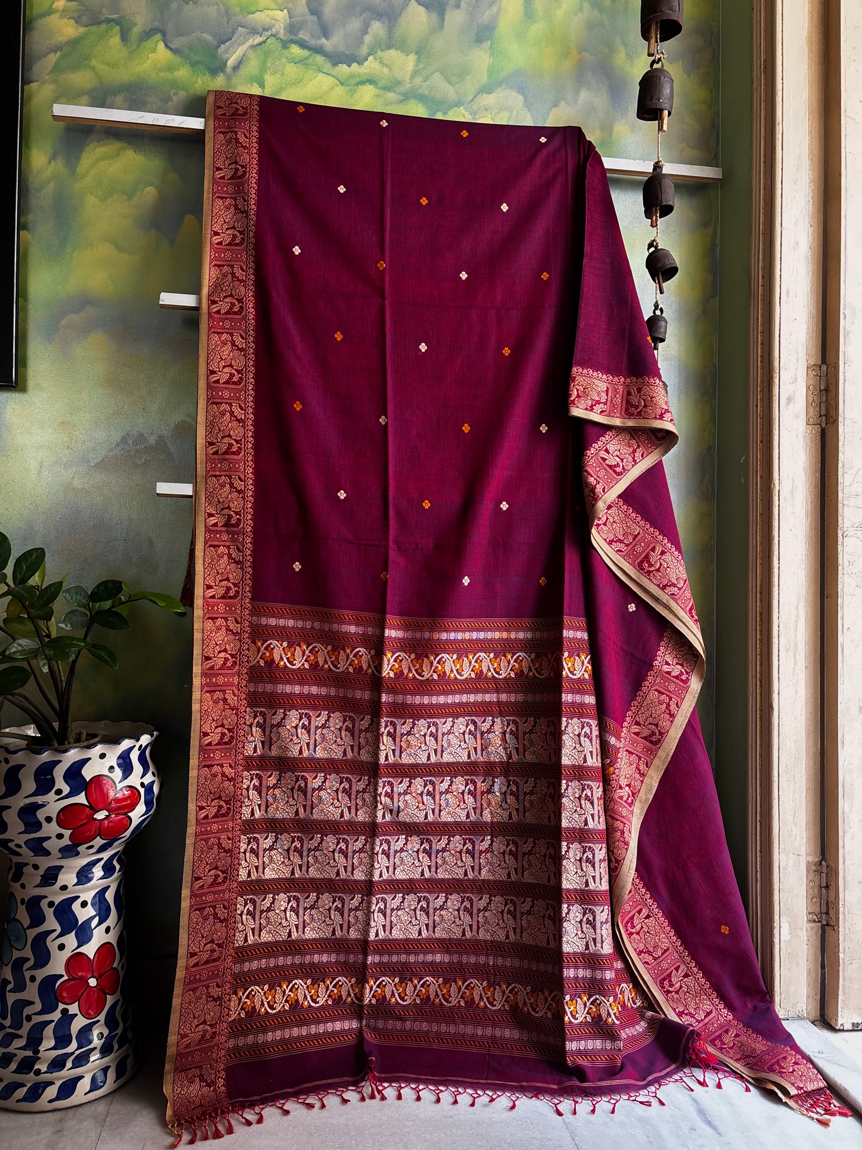 Handwoven Dual Toned Colour Cotton Baluchari Saree