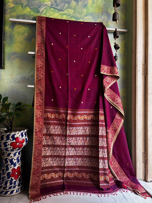 Handwoven Dual Toned Colour Cotton Baluchari Saree