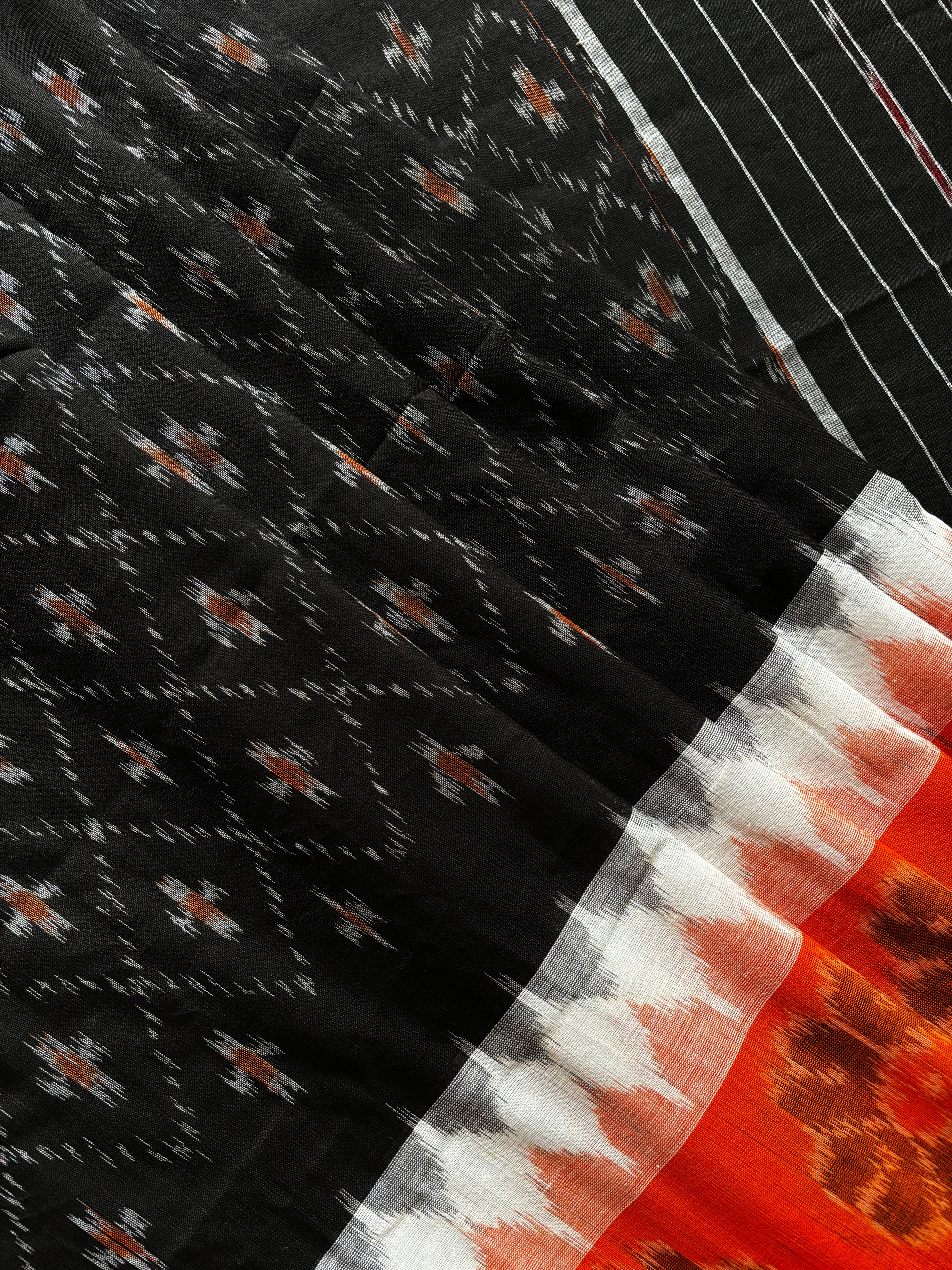 Handwoven Black Orange Cotton Odisha Ikkat Saree