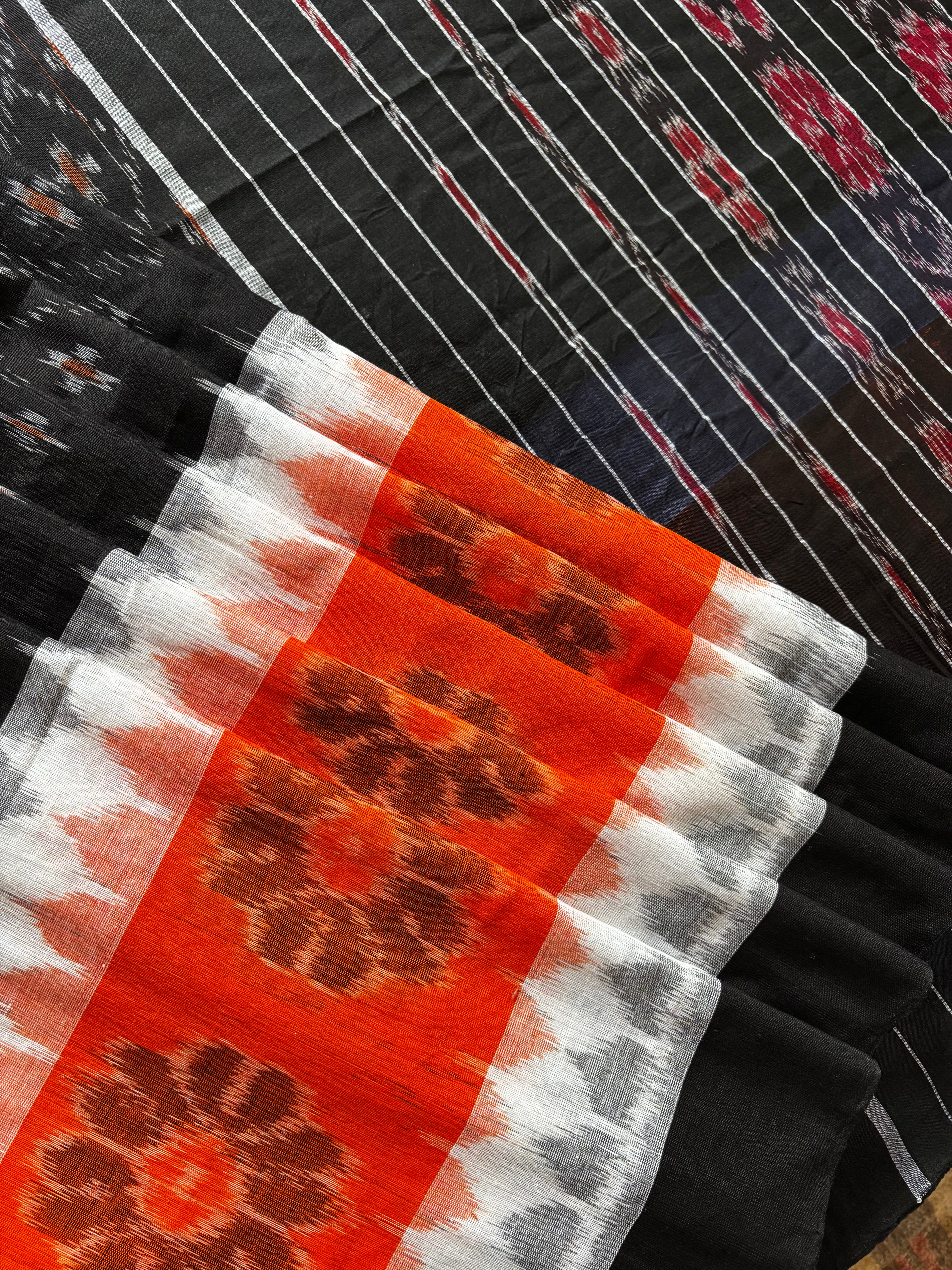 Handwoven Black Orange Cotton Odisha Ikkat Saree