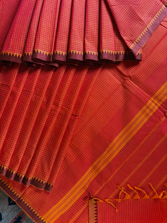 Orange and Pink Dual Toned Kanchipuram Cotton Saree