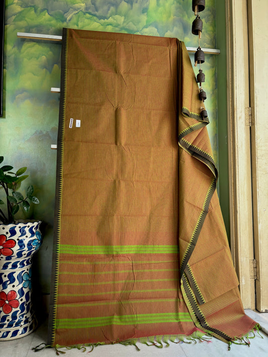 Green and Red Dual Toned Cotton Kanchipuram Saree