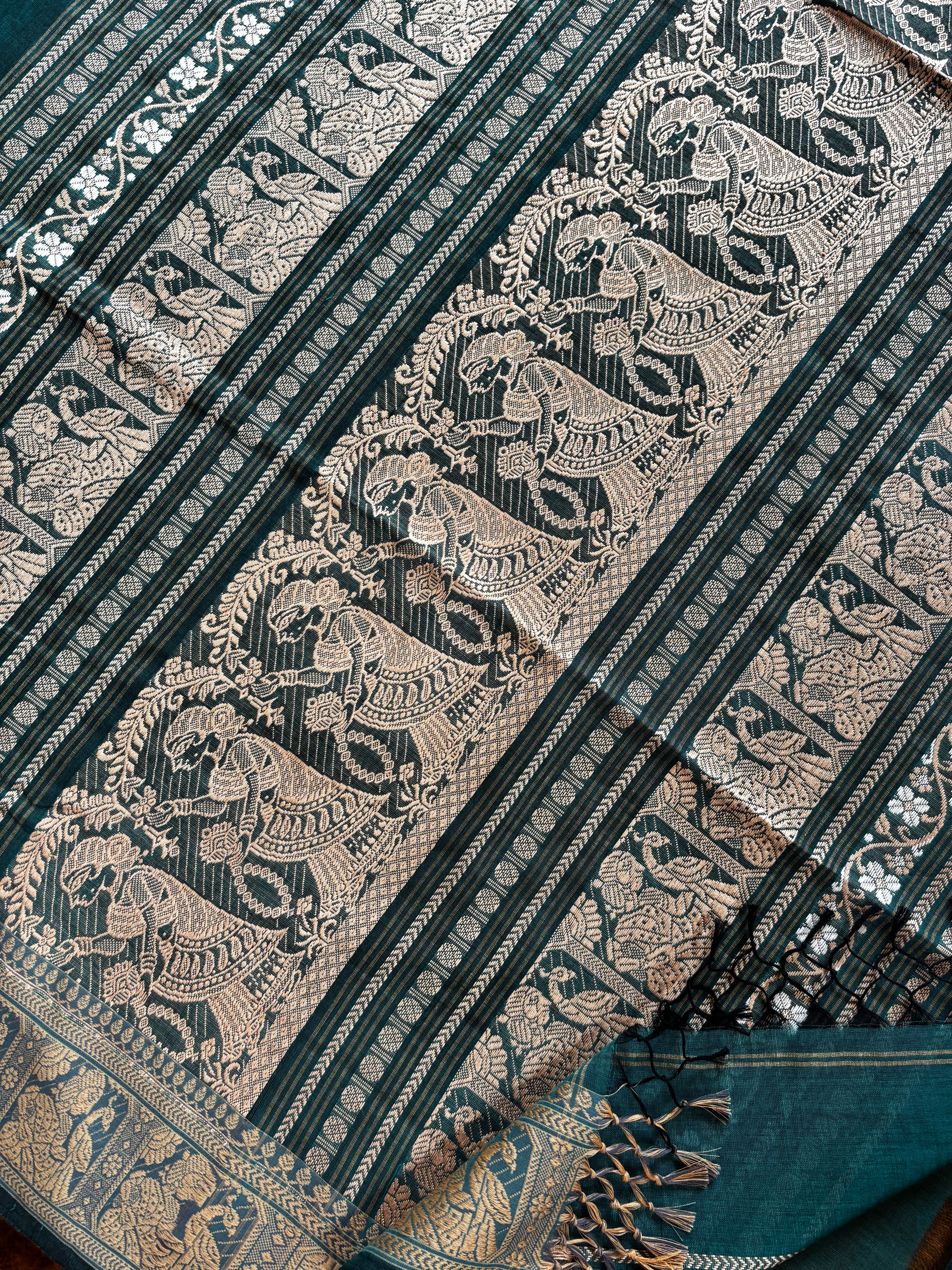 Handwoven Turquoise Blue Cotton Baluchari Saree