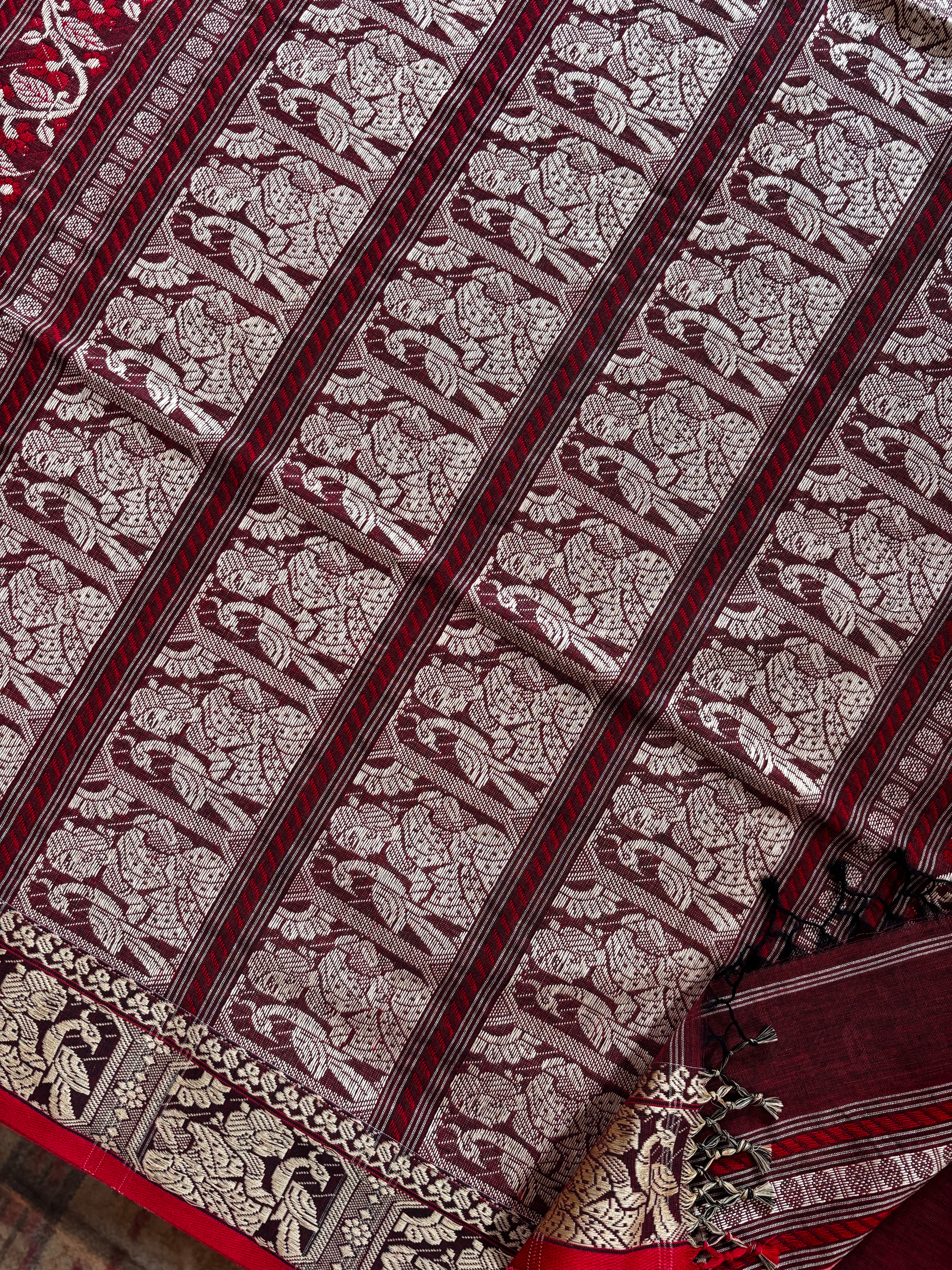 Handwoven Maroon Colour Cotton Baluchari Saree