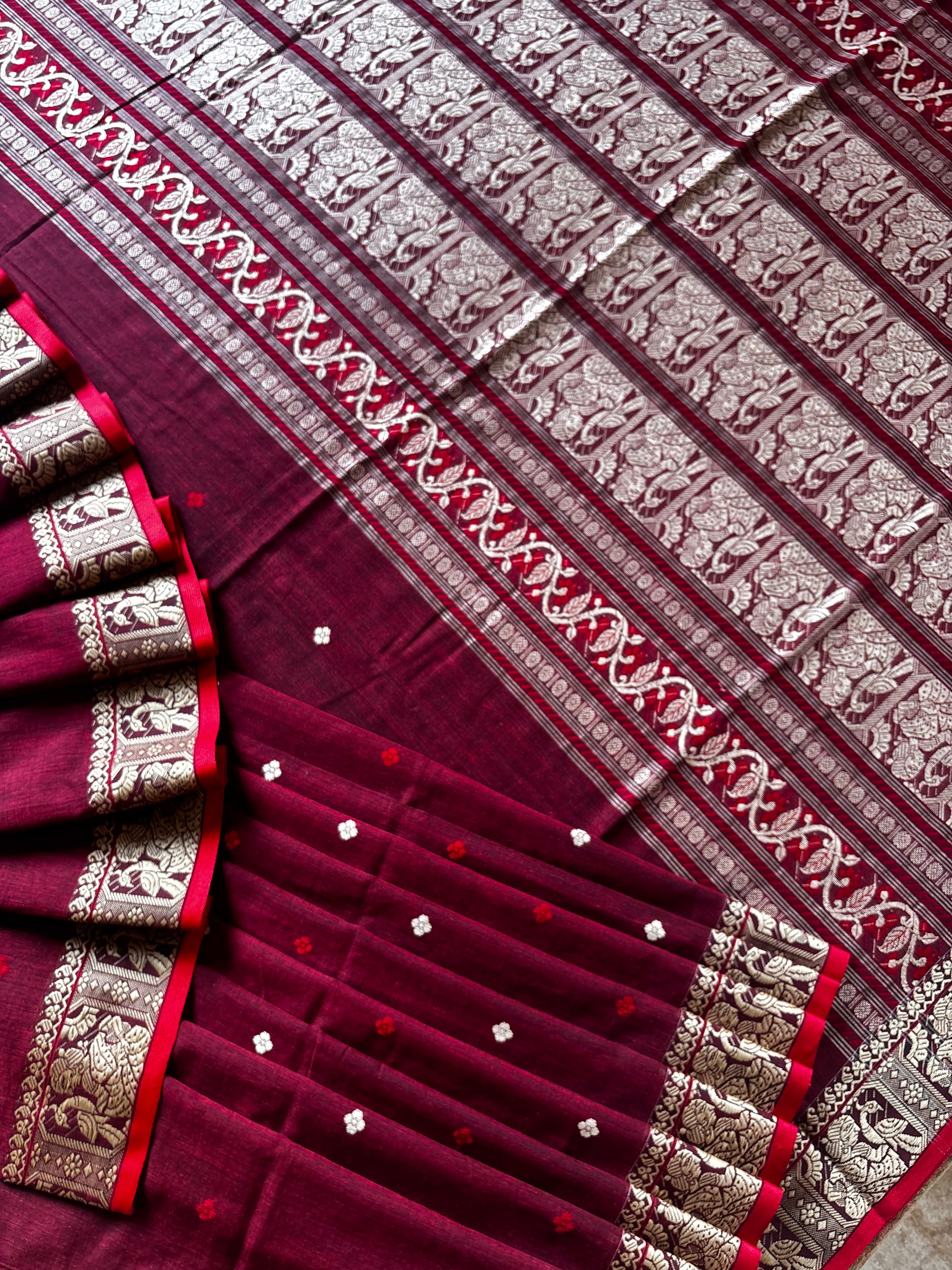 Handwoven Maroon Colour Cotton Baluchari Saree