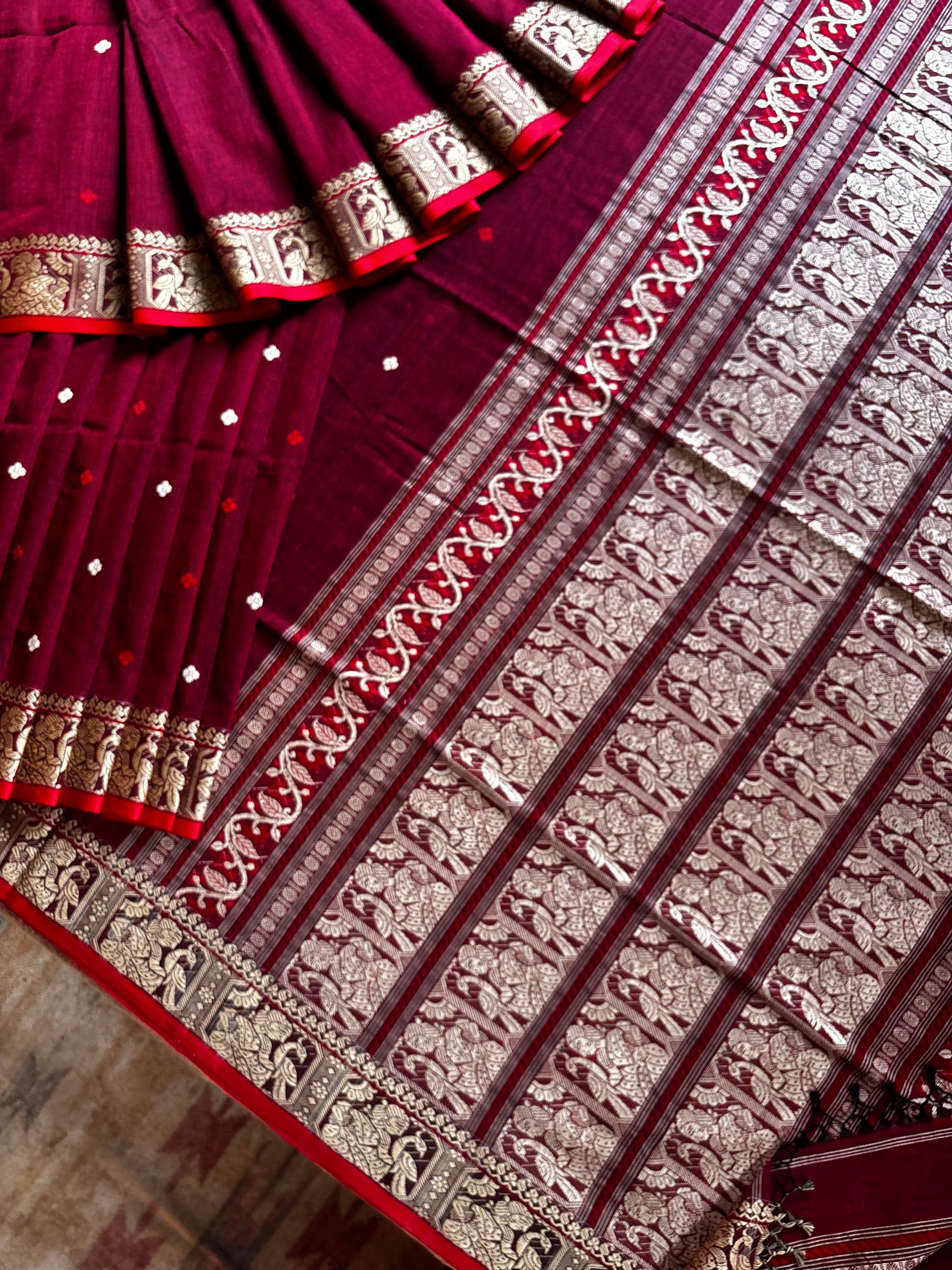 Handwoven Maroon Colour Cotton Baluchari Saree