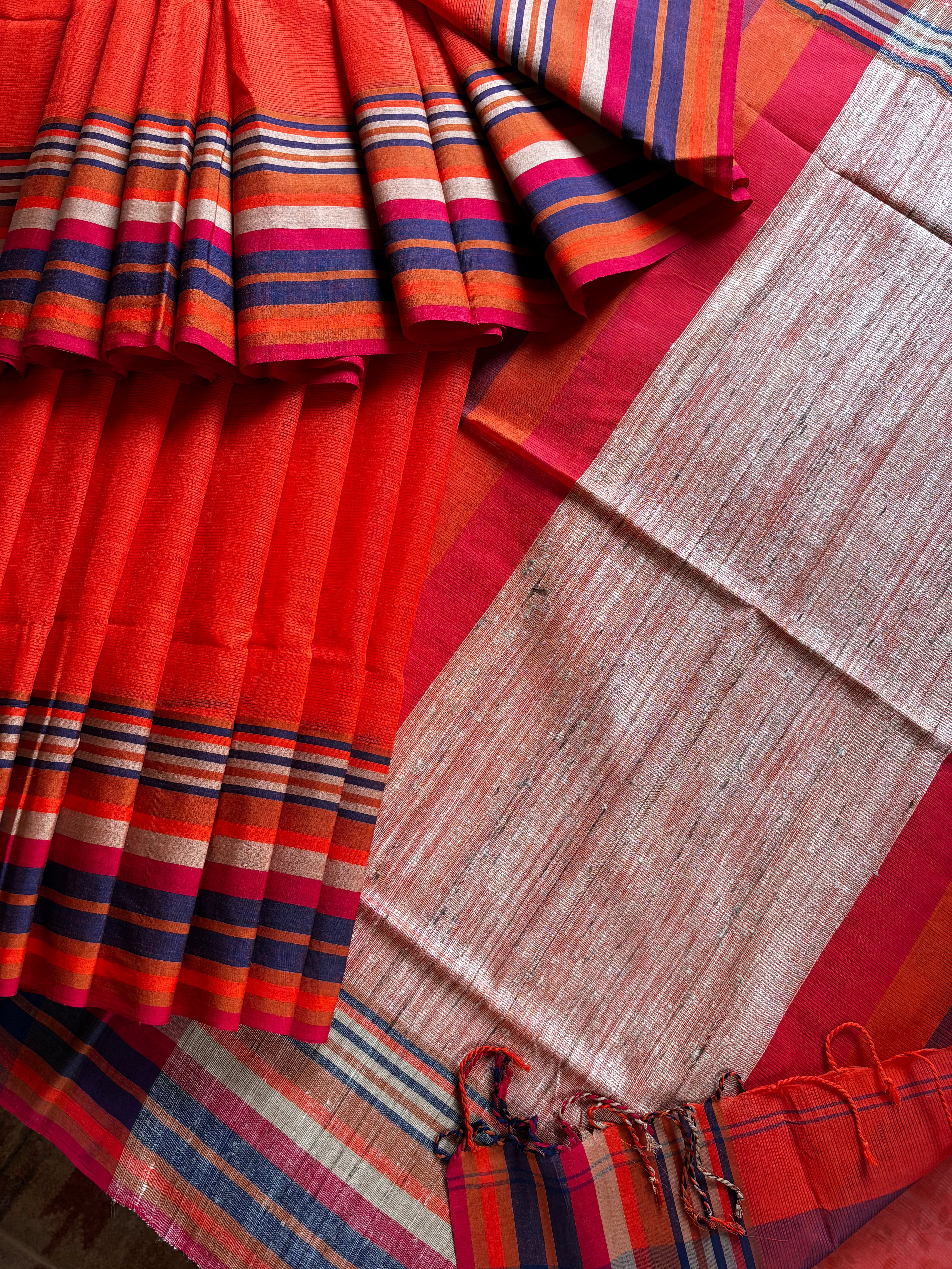 Handwoven Orange Colour Phulia Cotton Saree