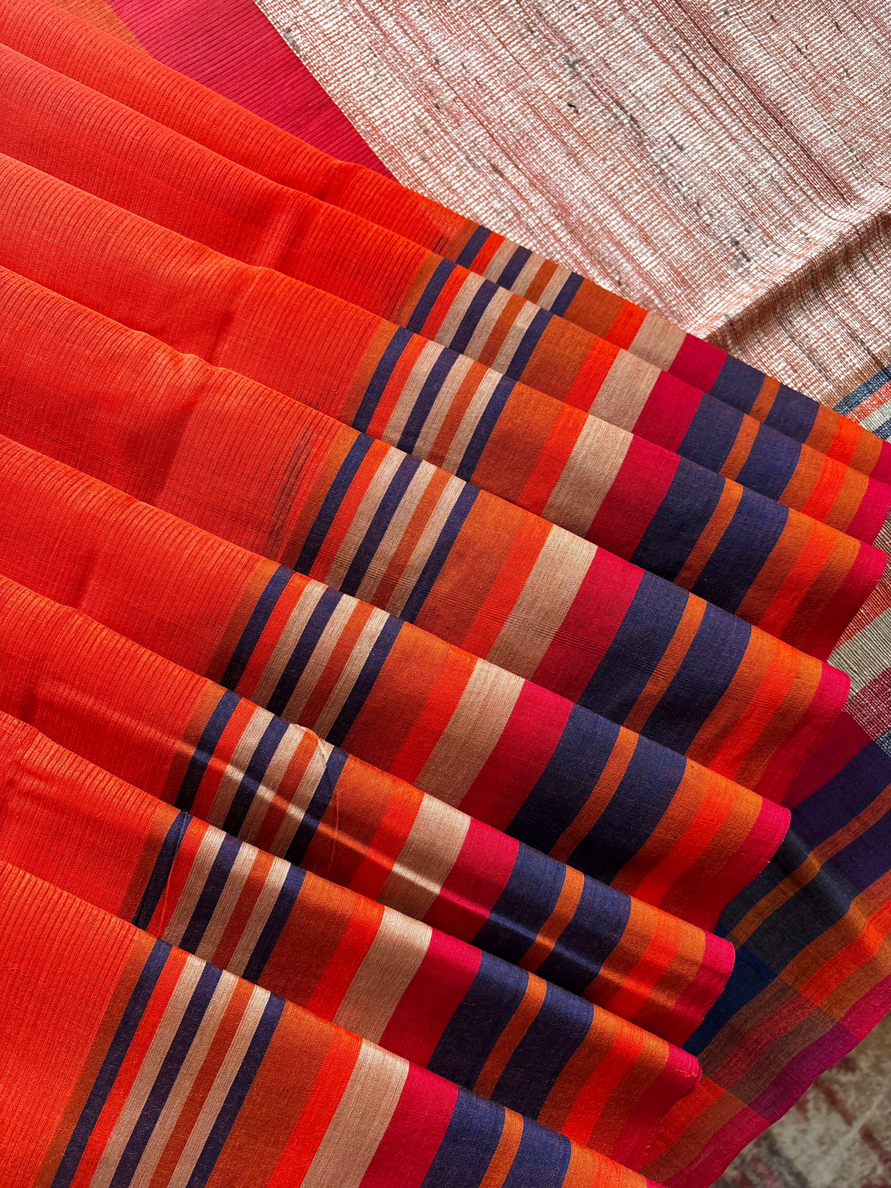 Handwoven Orange Colour Phulia Cotton Saree