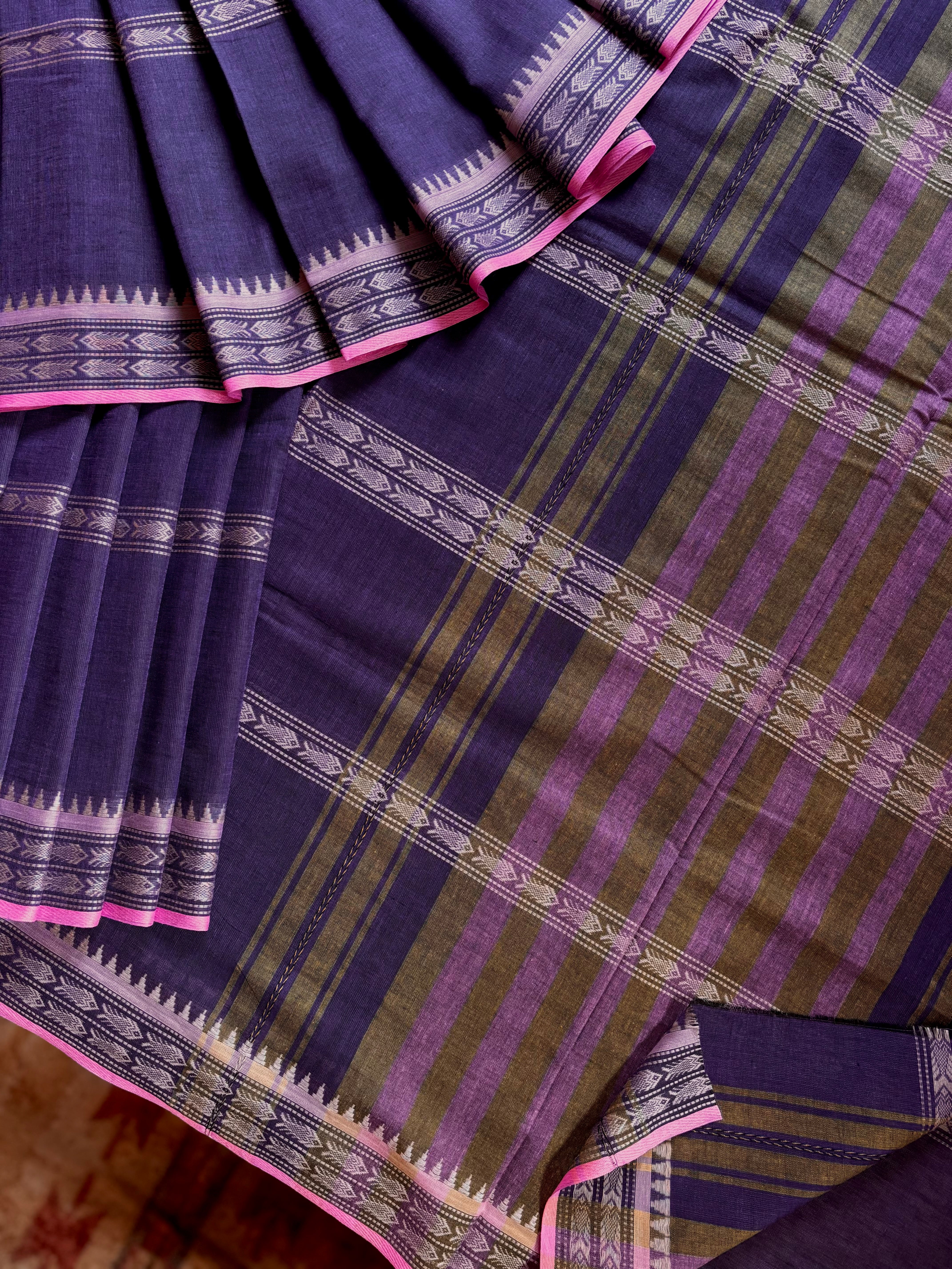 Handwoven Mauve Beige Pure Cotton Saree