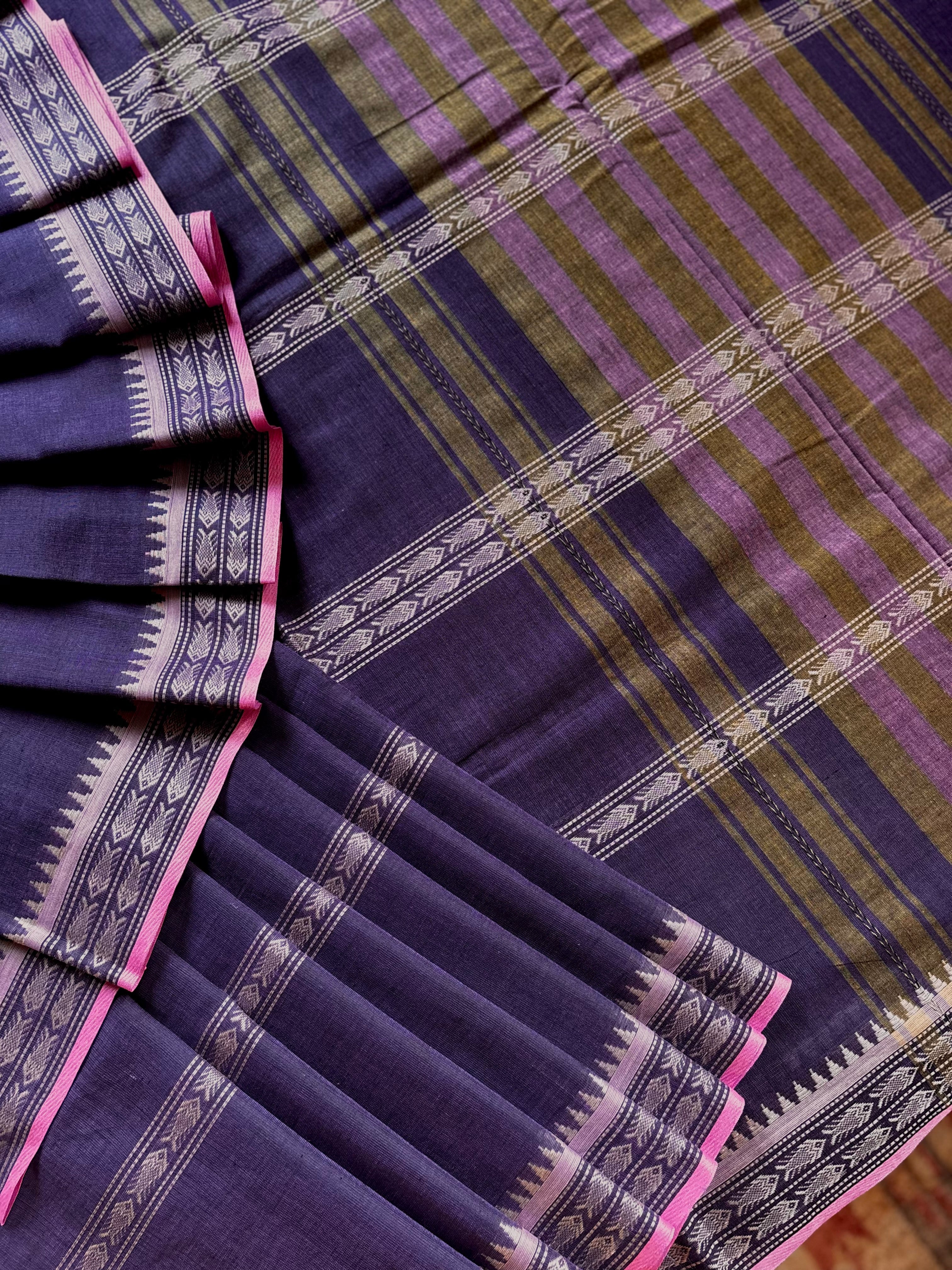 Handwoven Mauve Beige Pure Cotton Saree