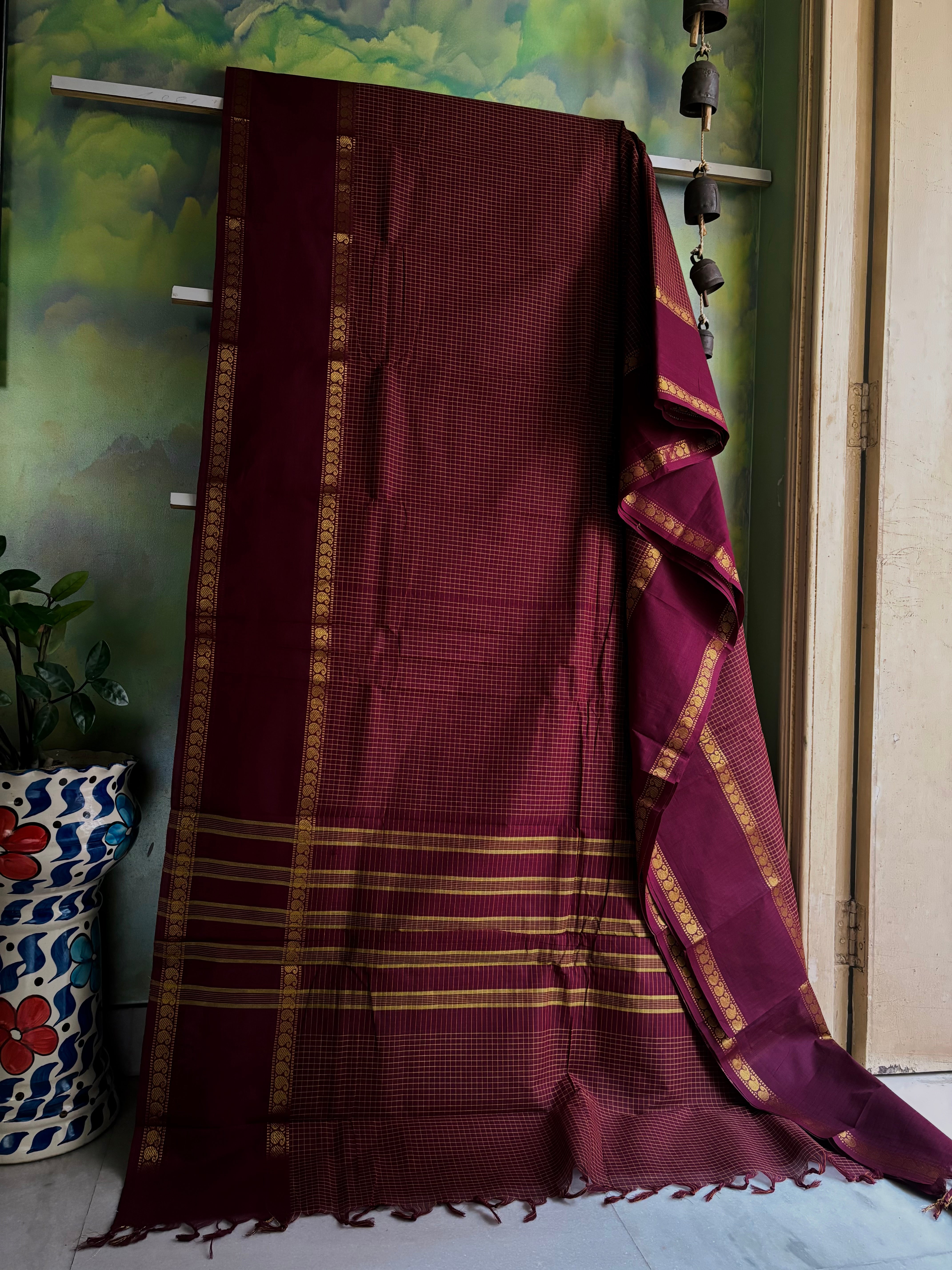 Handwoven Burgundy Colour Kanchipuram Cotton Saree